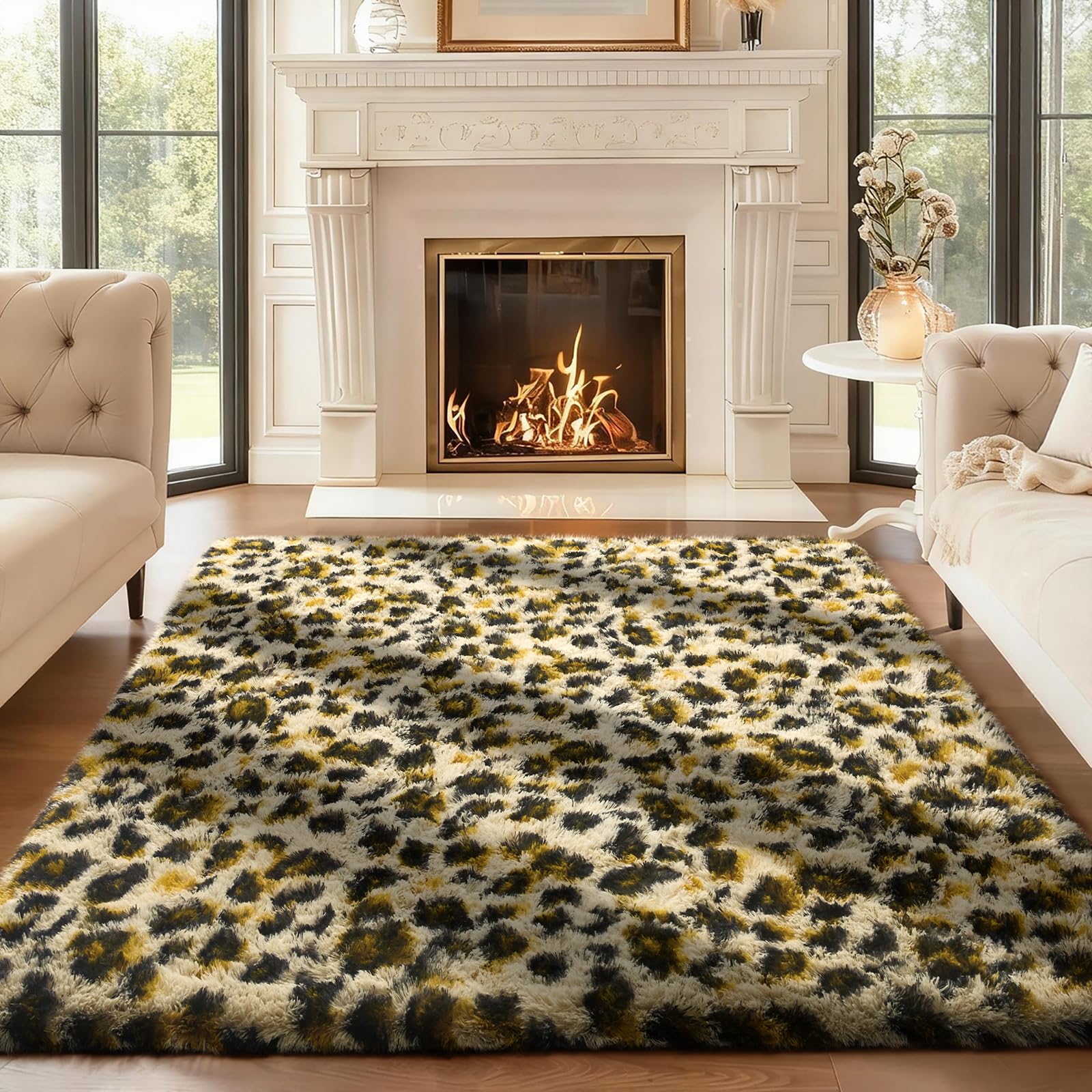 Ophanie Beige Rugs for Living Room Bedroom, 5x8 Fluffy Fuzzy Furry Carpet, Plush Soft Shaggy Bedside Indoor Floor Area Rug for Kids Girls Boys Baby Teen Dorm Nursery Home Decor Aesthetic