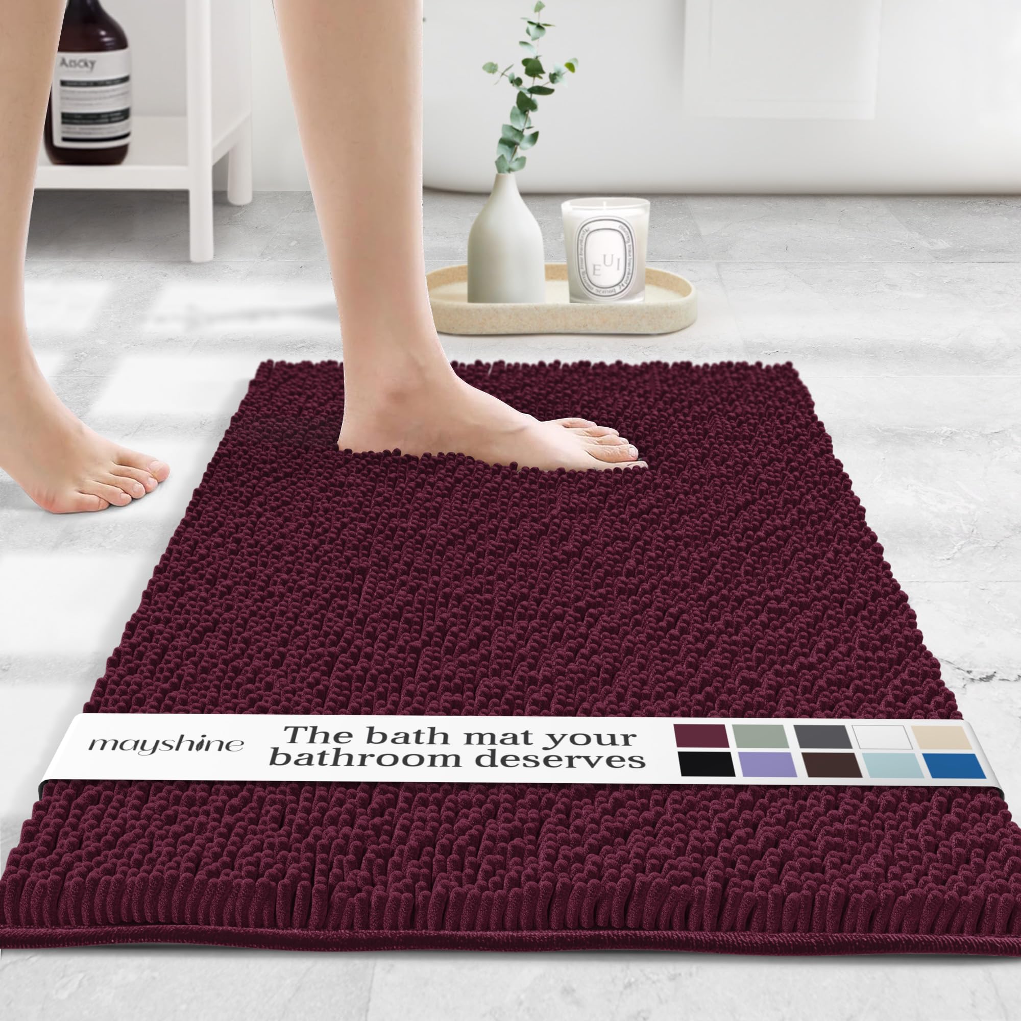 MAYSHINE Plush Shaggy Chenille Bath Mat | Extra Soft, Super Absorbent, Non-Slip Bathroom Rug | Fluffy Microfiber, Area Rug Sets for Bathroom Floor, Kitchen, Living Room | 59"x31" | Beige