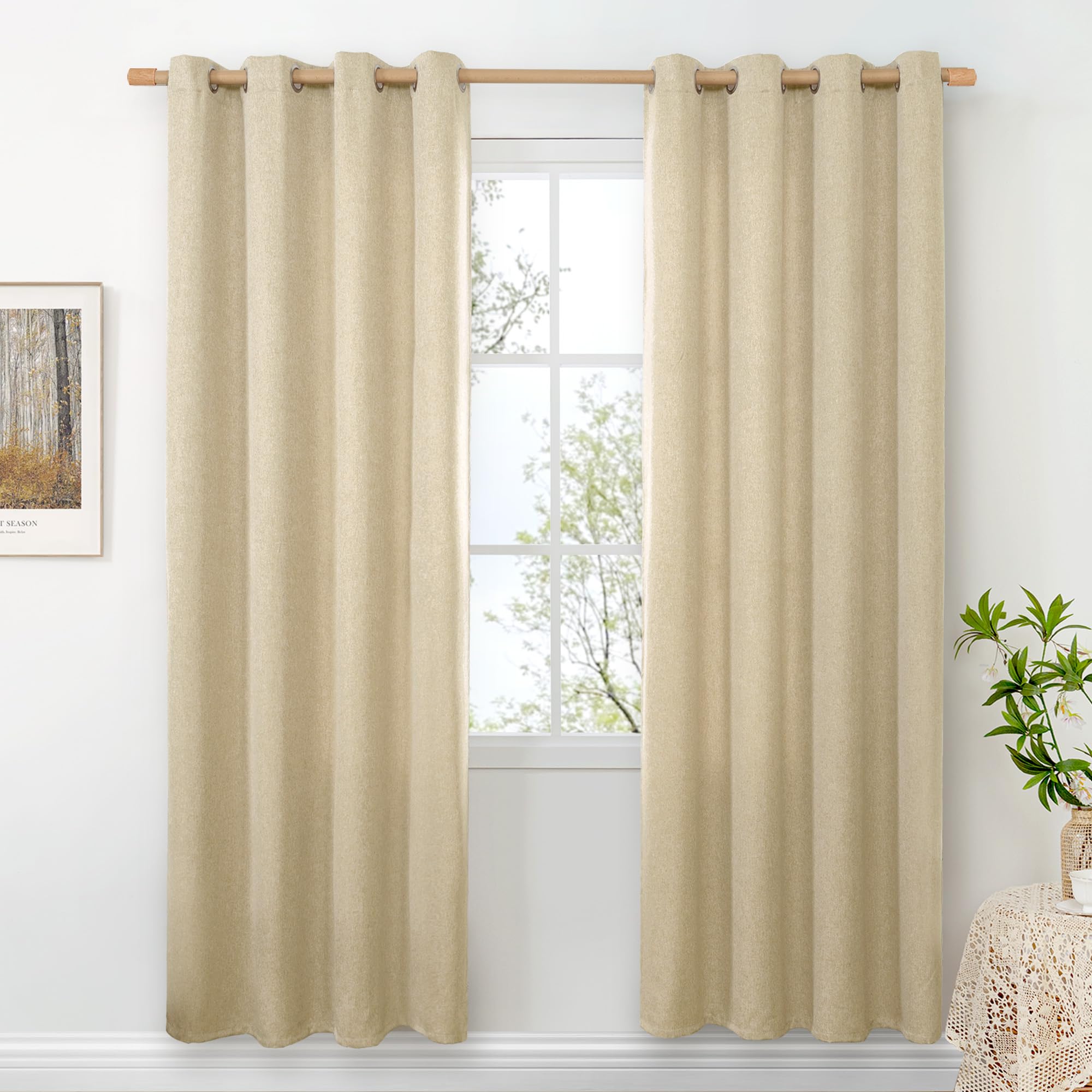 BGment Linen Curtains 95 Inch Long for Living Room 2 Panels, Thick Textured Privacy Floor Length Window Drapes Non See Through for Bedroom Farmhouse Light Filtering Grommet Top, Each 52 Inch Wide