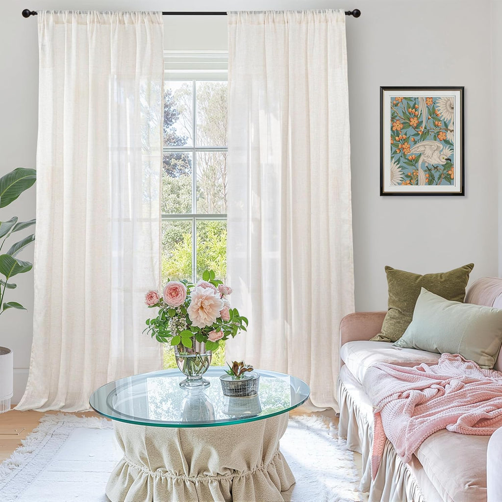 BGment 90 Inches Long Curtains Linen Semi Sheer, Light Filtering Window Treatments Drapes with Rod Pocket Lightweight for Living Room Bedroom, 2 Panels, 52 Inch Wide Each Panel
