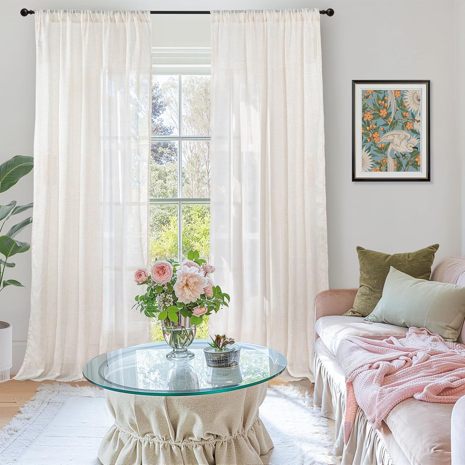 BGment 90 Inches Long Curtains Linen Semi Sheer, Light Filtering Window Treatments Drapes with Rod Pocket Lightweight for Living Room Bedroom, 2 Panels, 52 Inch Wide Each Panel