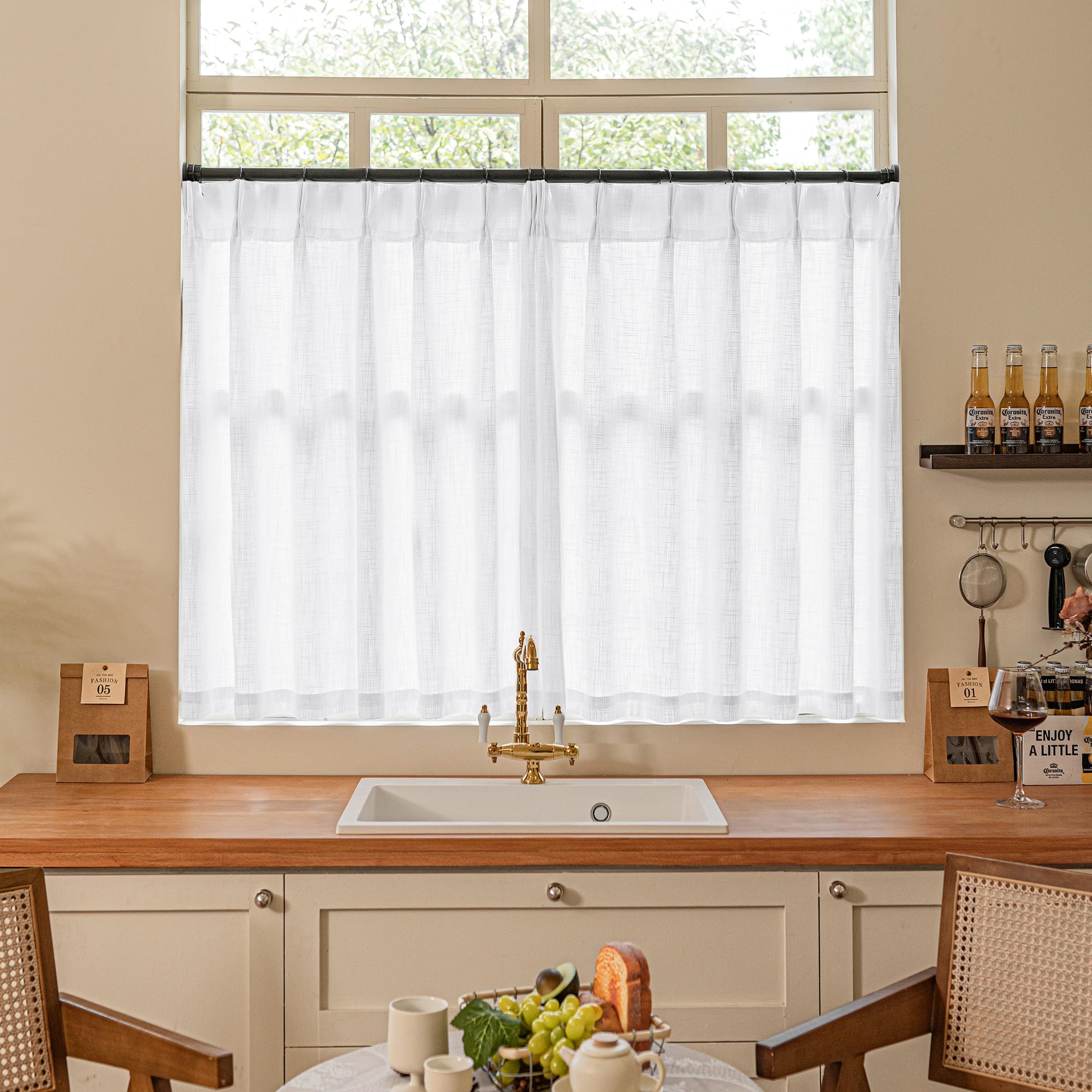 90 Inch Pinch Pleated Linen Curtains 2 Panel Set for Living Room Cream Natural Thick Linen Textured Drapes 90 Inches Long Pinch Pleat Drapes Birch Ivory Semi Sheer Curtain for Dining Bedroom Office
