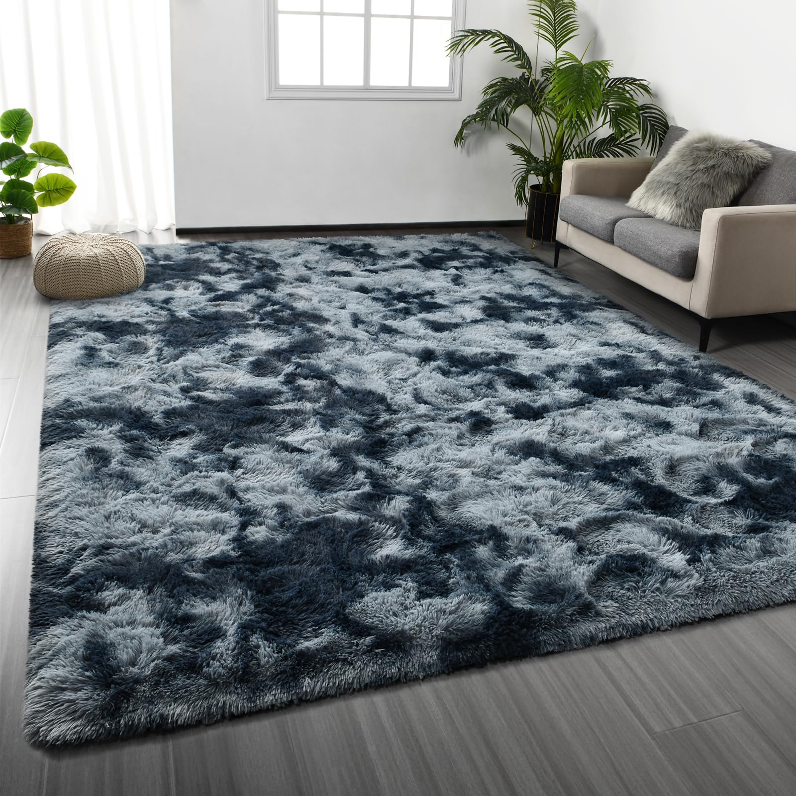 Deerhoo Large Shag Area Rugs 5 x 8, Tie-Dyed Plush Fuzzy Rugs for Living Room, Ultra Soft Fluffy Furry Rug for Bedroom, Indoor Carpet Nursery Rugs for Kids Room Home Decor, Purple