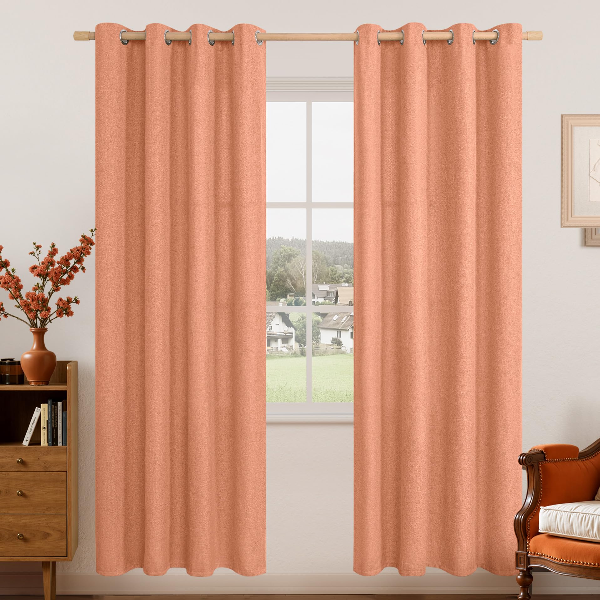LAMIT Natural Beige Linen Curtains for Bedroom, 84 inches Grommet Thermal Insulated Thick Burlap Farmhouse Neutral Curtains Noise Reducing Light Filtering Drapes for Living Room, 2 Panels, W60 x L84