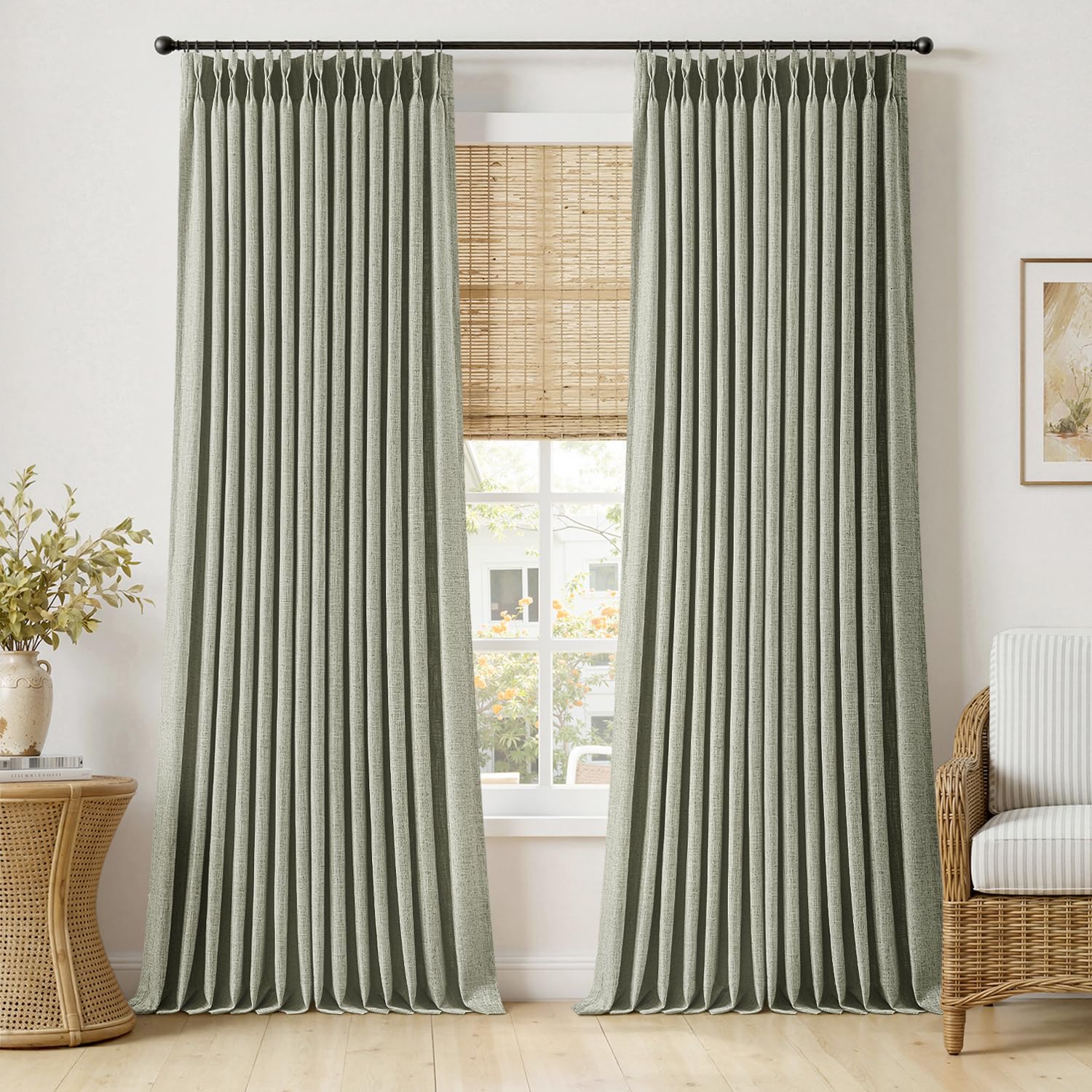 MIULEE Pinch Pleated Thick Linen Curtains 90 Inches Long 2 Panels for Living Room Bedroom, Linen Texture Memory Trained Drapes Pinch Pleat Rustic Farmhouse Window Curtains with Hooks&Rings, Taupe