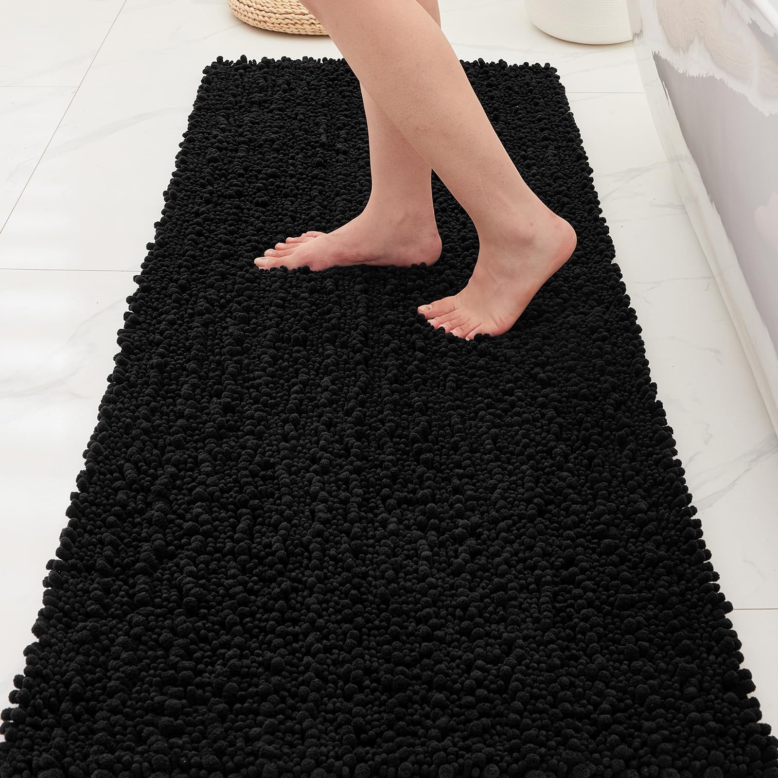 Bathroom Rugs Non Slip Washable 70x24, Extra Thick Soft Chenille Absorbent Bath Mat, High Density Barrier Non Slip Backing, Quick Dry Plush Shaggy Floor Carpet for Tub&Shower, White