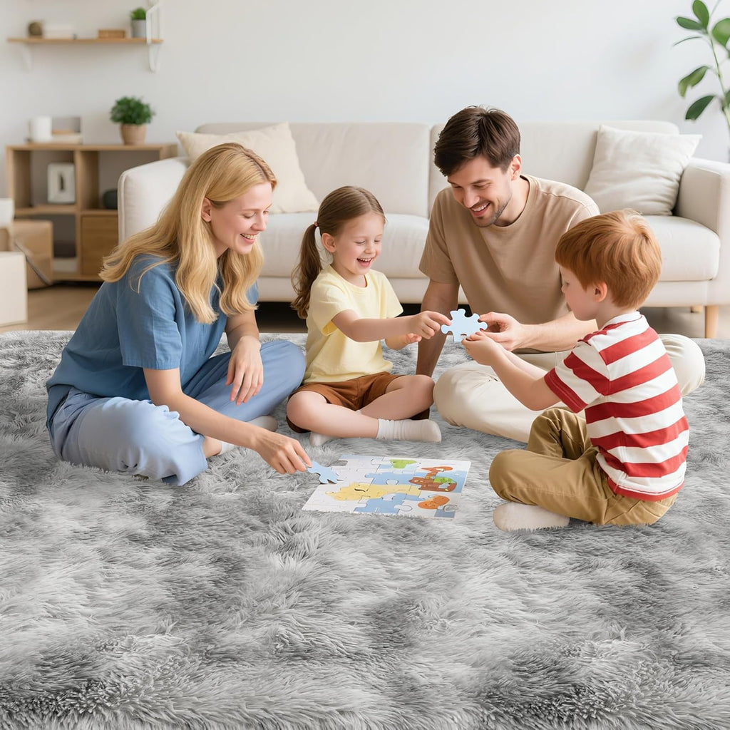 5x8 Ft Light Grey Large Area Rugs for Bedroom,Fluffy Furry Rug Floor Carpets Shaggy Playing Mat for Kids Baby Girls Room Nursery Home Decor Tie Dyed Gray Thick Rugs Fuzzy Home Decor