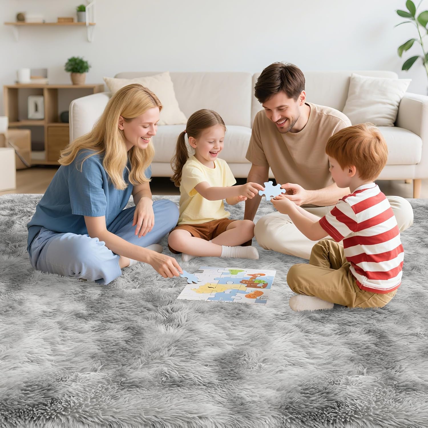 5x8 Ft Light Grey Large Area Rugs for Bedroom,Fluffy Furry Rug Floor Carpets Shaggy Playing Mat for Kids Baby Girls Room Nursery Home Decor Tie Dyed Gray Thick Rugs Fuzzy Home Decor