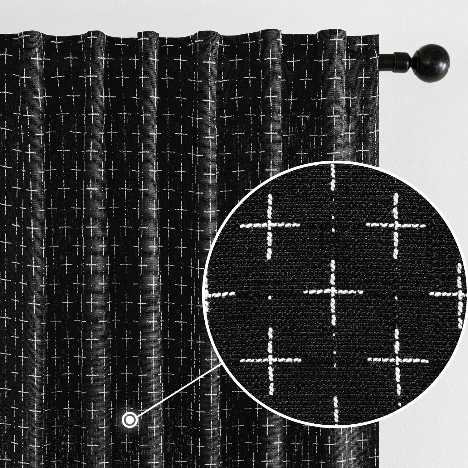 MIULEE Decorative Back Tab Linen Curtains with Geometric Pattern for Living Room Bedroom Farmhouse Rustic Thick Woven Textured Patterned Floor to Ceiling Drapes 102 Inch Long 2 Panels, Dark Grey
