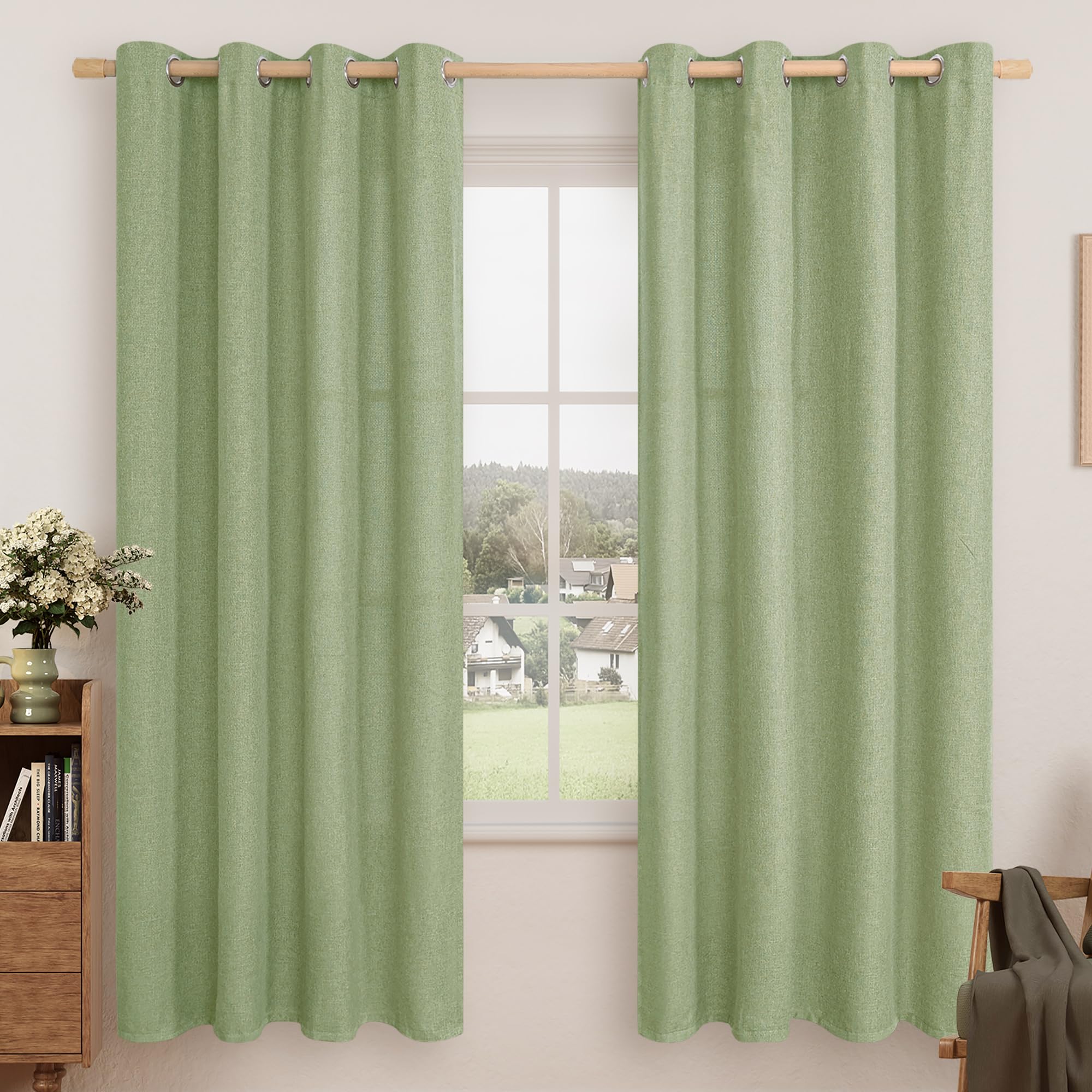 LAMIT Natural Beige Linen Curtains for Bedroom, 84 inches Grommet Thermal Insulated Thick Burlap Farmhouse Neutral Curtains Noise Reducing Light Filtering Drapes for Living Room, 2 Panels, W60 x L84