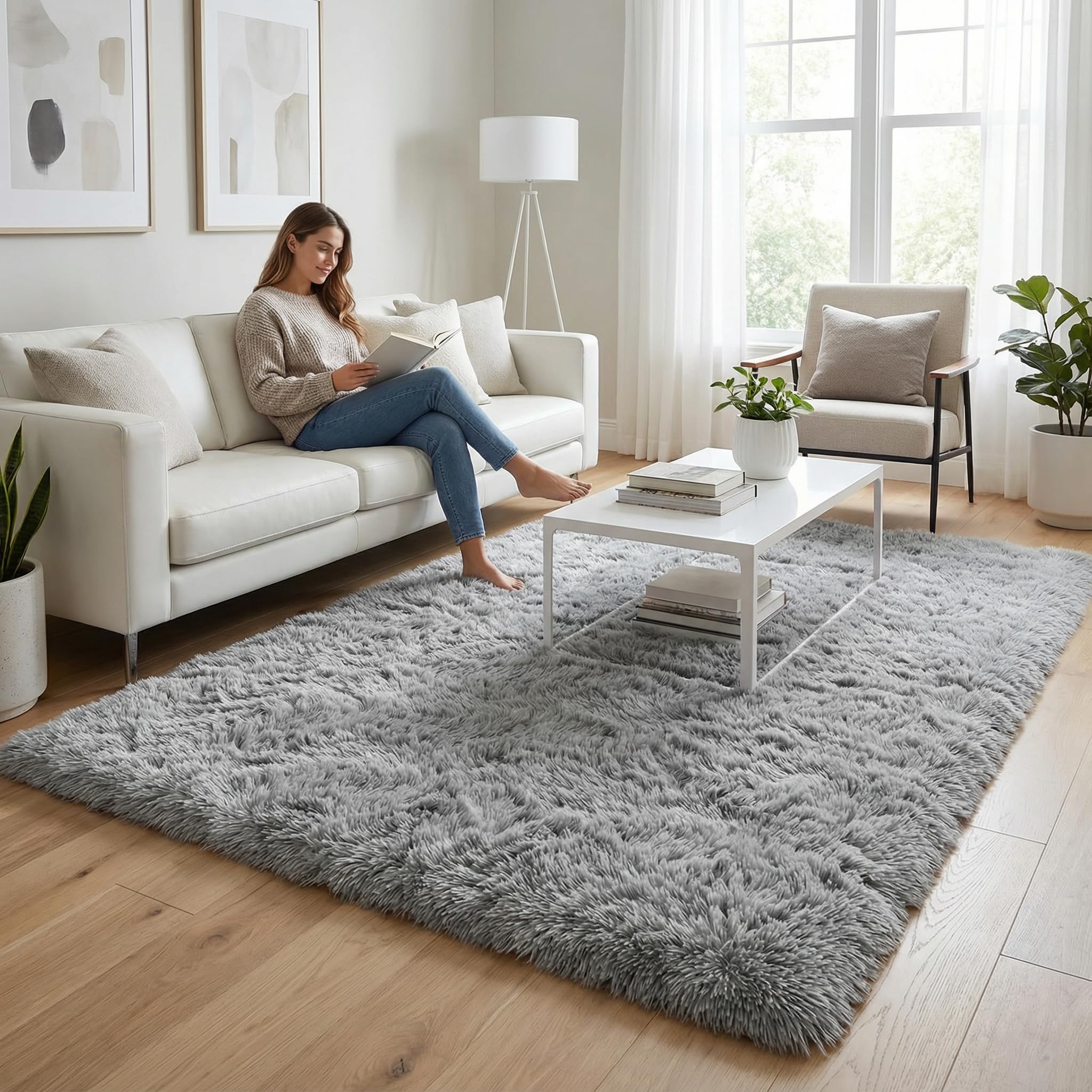Merelax Soft Modern Indoor Shaggy Area Rug for Bedroom Livingroom Dorm Kids Room Home Decorative, Non-Slip Plush Fluffy Furry Fur Rugs Comfy Nursery Accent Floor Carpet 2x3 Feet, Black