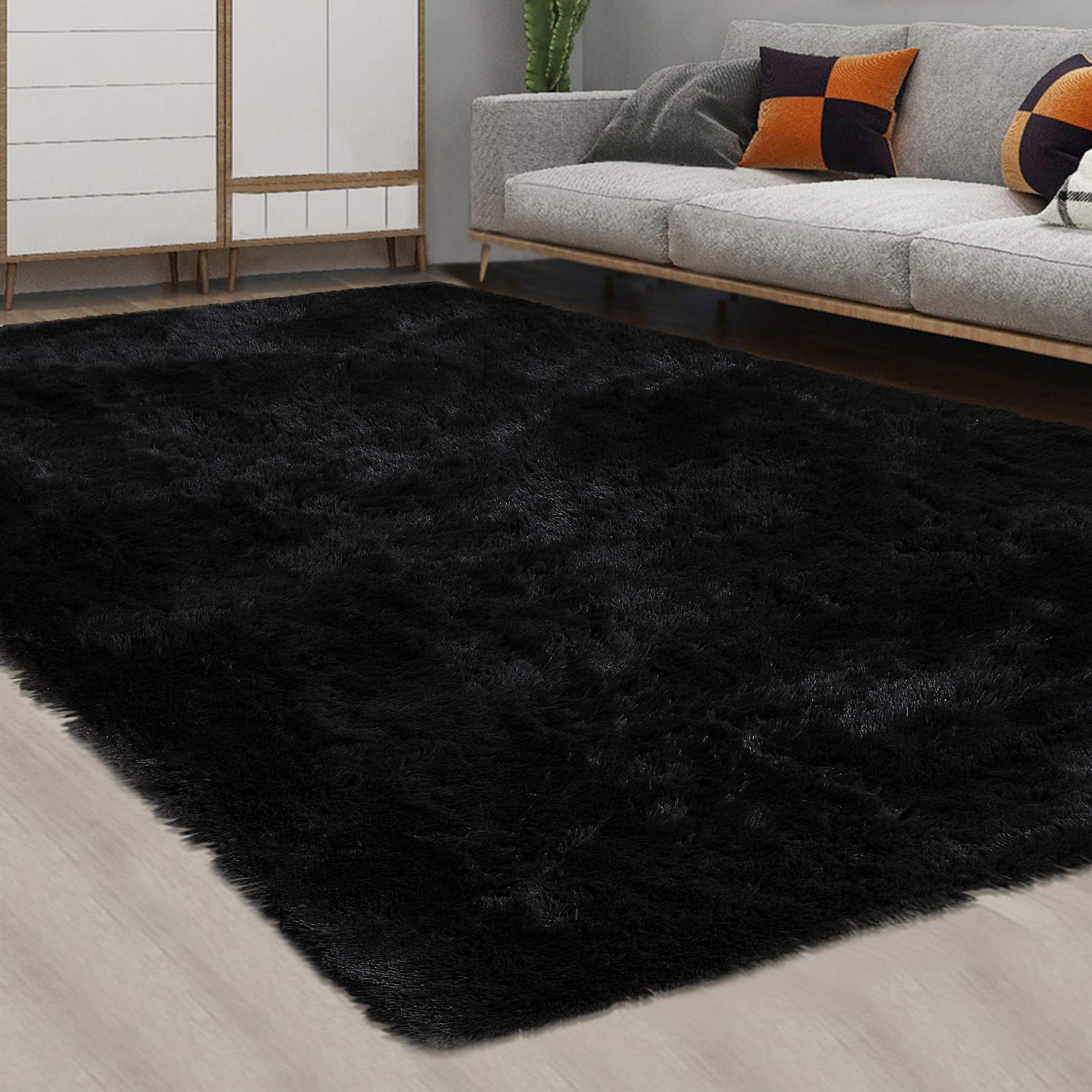 CAROMIO 10x13 Fluffy Area Rugs Extra Large Plush and Thick Faux Fur Shag Rug for Living Room Non-Slip Non-Shedding Accent Rug Carpet for Bedroom, Fuzzy Shaggy Rugs for Kids Nursery Dorm, Black