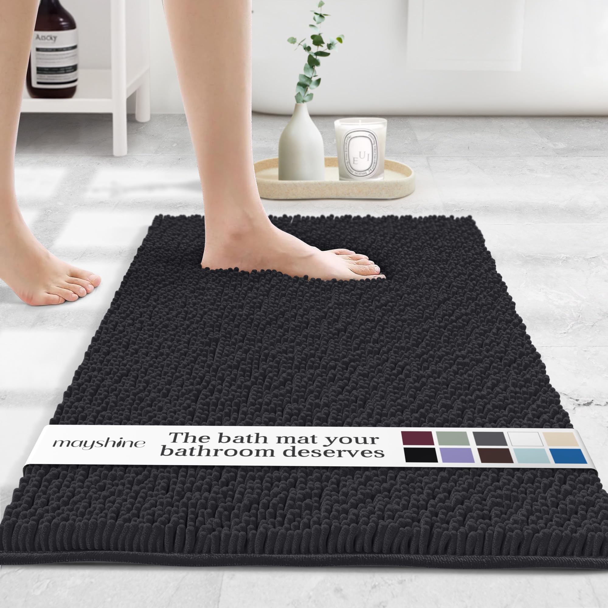 MAYSHINE Plush Shaggy Chenille Bath Mat | Extra Soft, Super Absorbent, Non-Slip Bathroom Rug | Fluffy Microfiber, Area Rug Sets for Bathroom Floor, Kitchen, Living Room | 59"x31" | Beige
