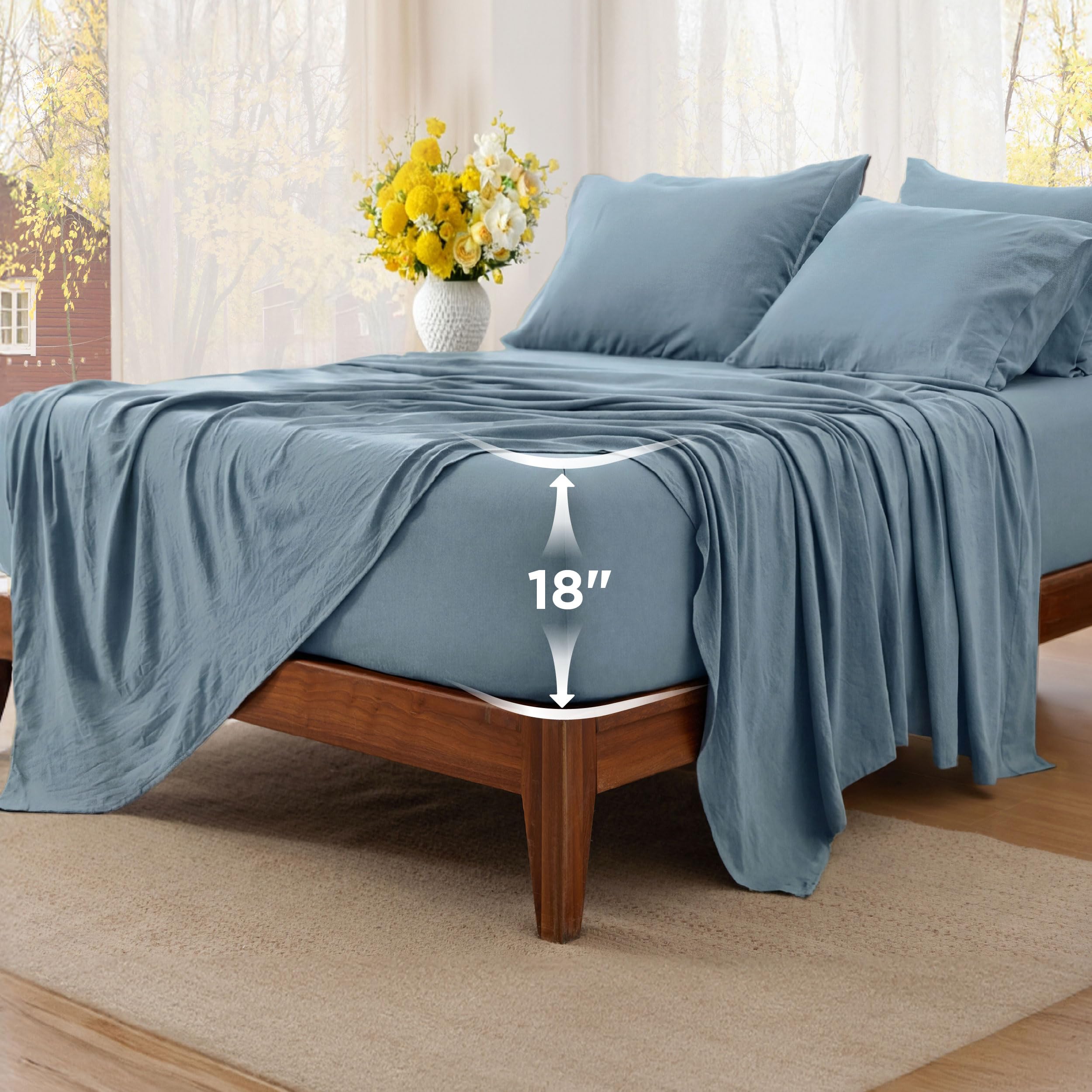 Bedsure Deep Pocket King Sheet Set - 6 Piece, Prewashed Ultra-Soft King Size Sheets Set, Fits Mattresses Up to 18 Inches Thick, Breathable & Secure Fit, Hotel Luxury Bedding, Linen