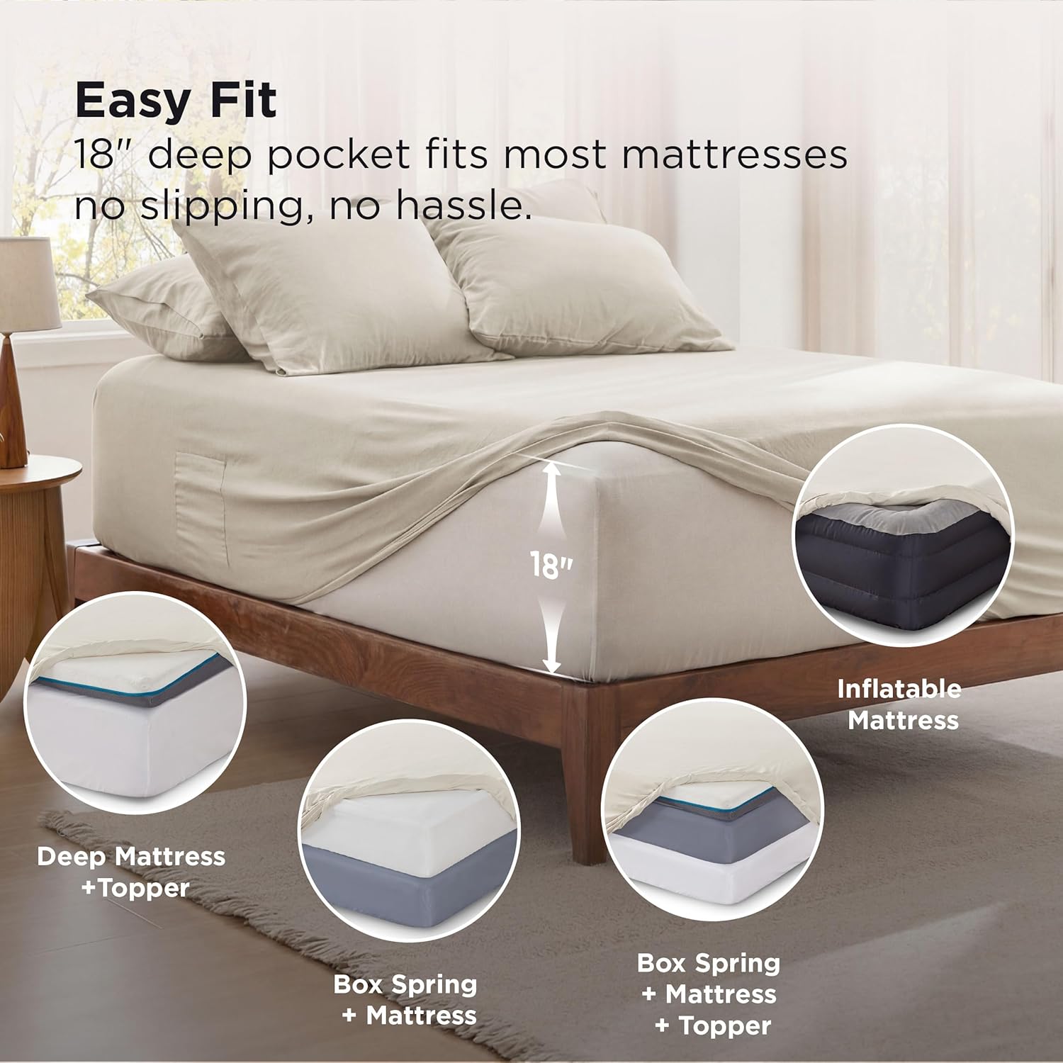 Bedsure Deep Pocket King Sheet Set - 6 Piece, Prewashed Ultra-Soft King Size Sheets Set, Fits Mattresses Up to 18 Inches Thick, Breathable & Secure Fit, Hotel Luxury Bedding, Linen