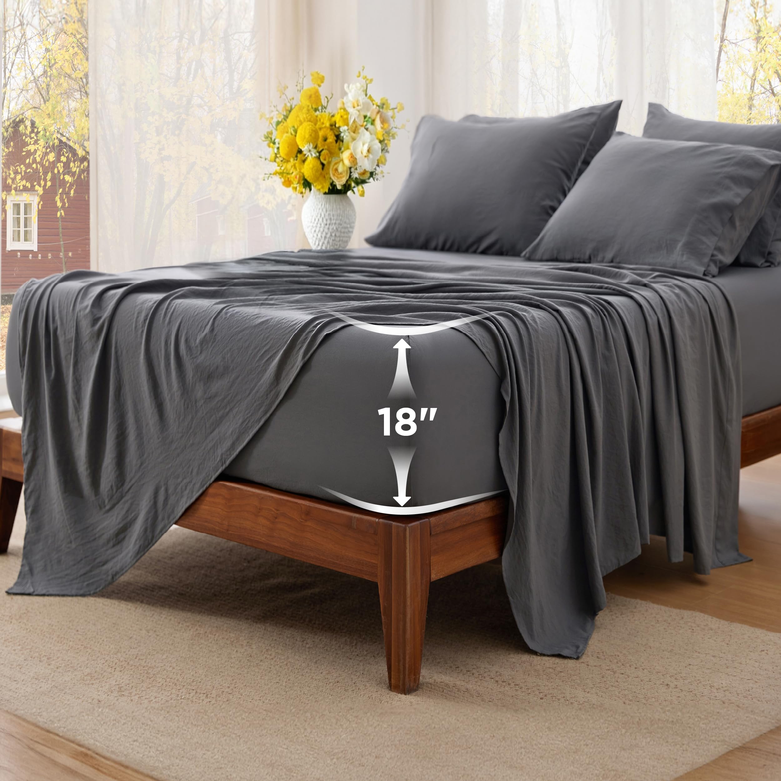 Bedsure Deep Pocket King Sheet Set - 6 Piece, Prewashed Ultra-Soft King Size Sheets Set, Fits Mattresses Up to 18 Inches Thick, Breathable & Secure Fit, Hotel Luxury Bedding, Linen