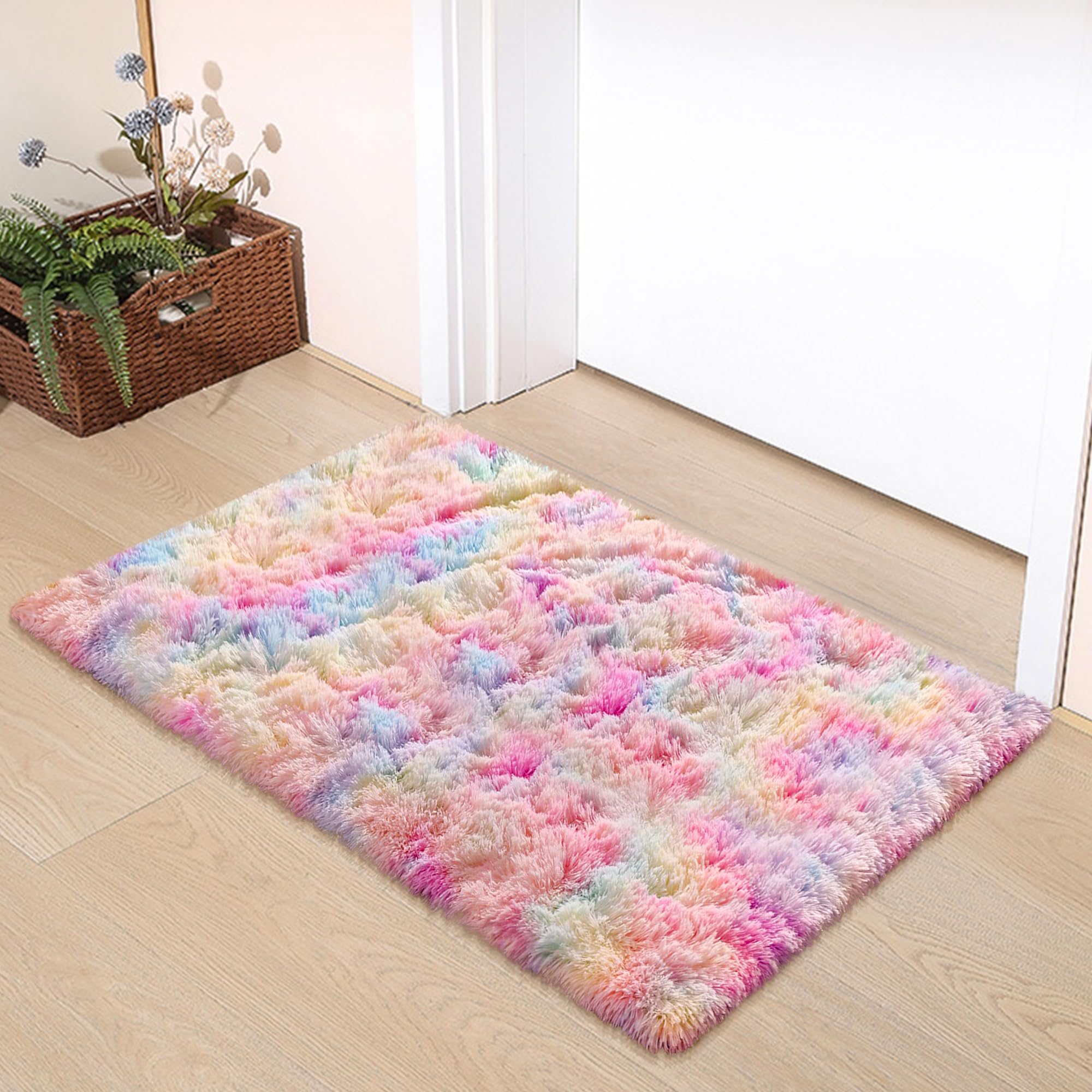 5x8 Ft Light Grey Large Area Rugs for Bedroom,Fluffy Furry Rug Floor Carpets Shaggy Playing Mat for Kids Baby Girls Room Nursery Home Decor Tie Dyed Gray Thick Rugs Fuzzy Home Decor