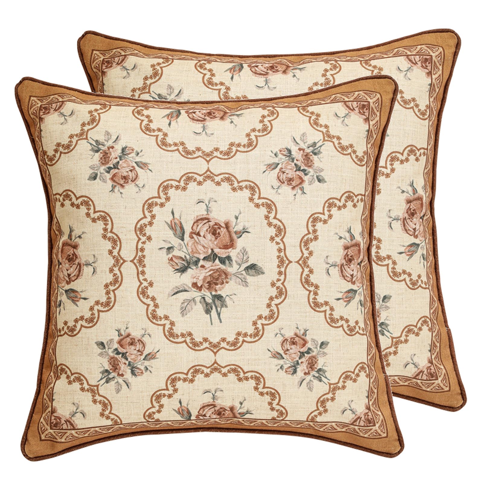 patdrea Designer Throw Pillow Covers for Couch 18"x18",Vintage Linen Pillows Cover with Cheetah Pattern and Luxury Pendant,Farmhouse Decorative Pillowcases for Bed Living Room Outdoor Set of 2