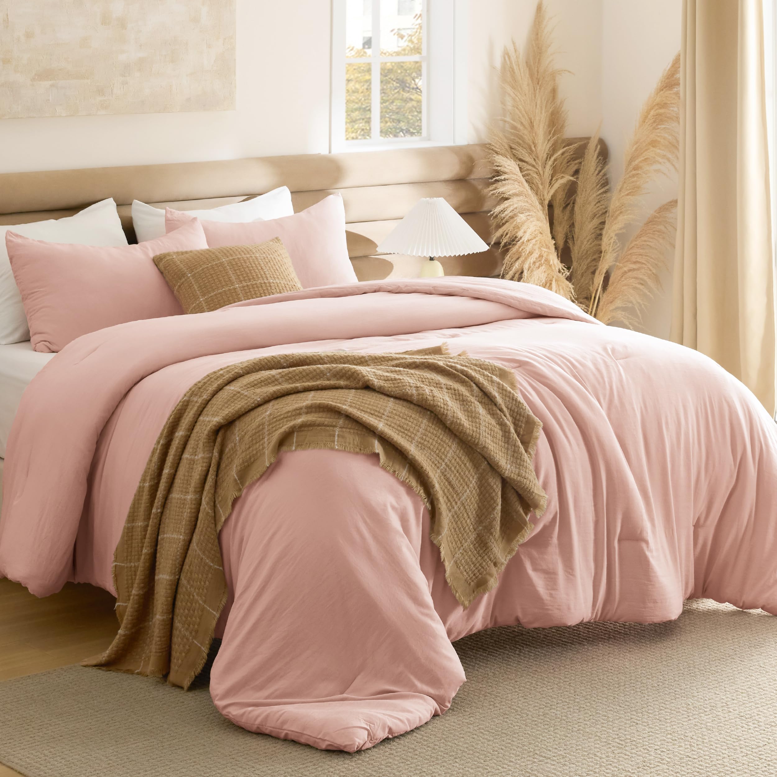 Bedsure King Comforter Set, Beige Soft Prewashed Bedding for All Seasons, 3 Pieces GentleSoft™ Bed Set, 1 Lightweight Comforter (104"x90") and 2 Pillowcases (20"x36")