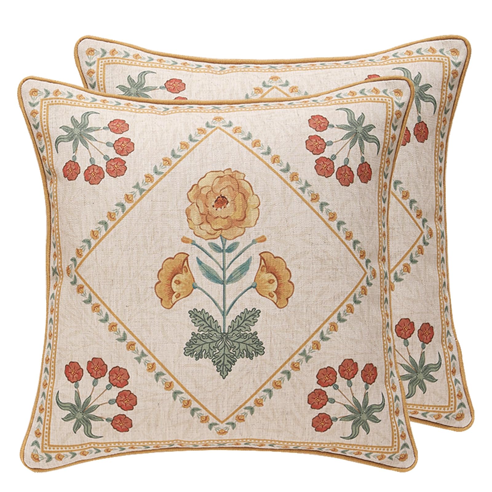 patdrea Designer Throw Pillow Covers for Couch 18"x18",Vintage Linen Pillows Cover with Cheetah Pattern and Luxury Pendant,Farmhouse Decorative Pillowcases for Bed Living Room Outdoor Set of 2