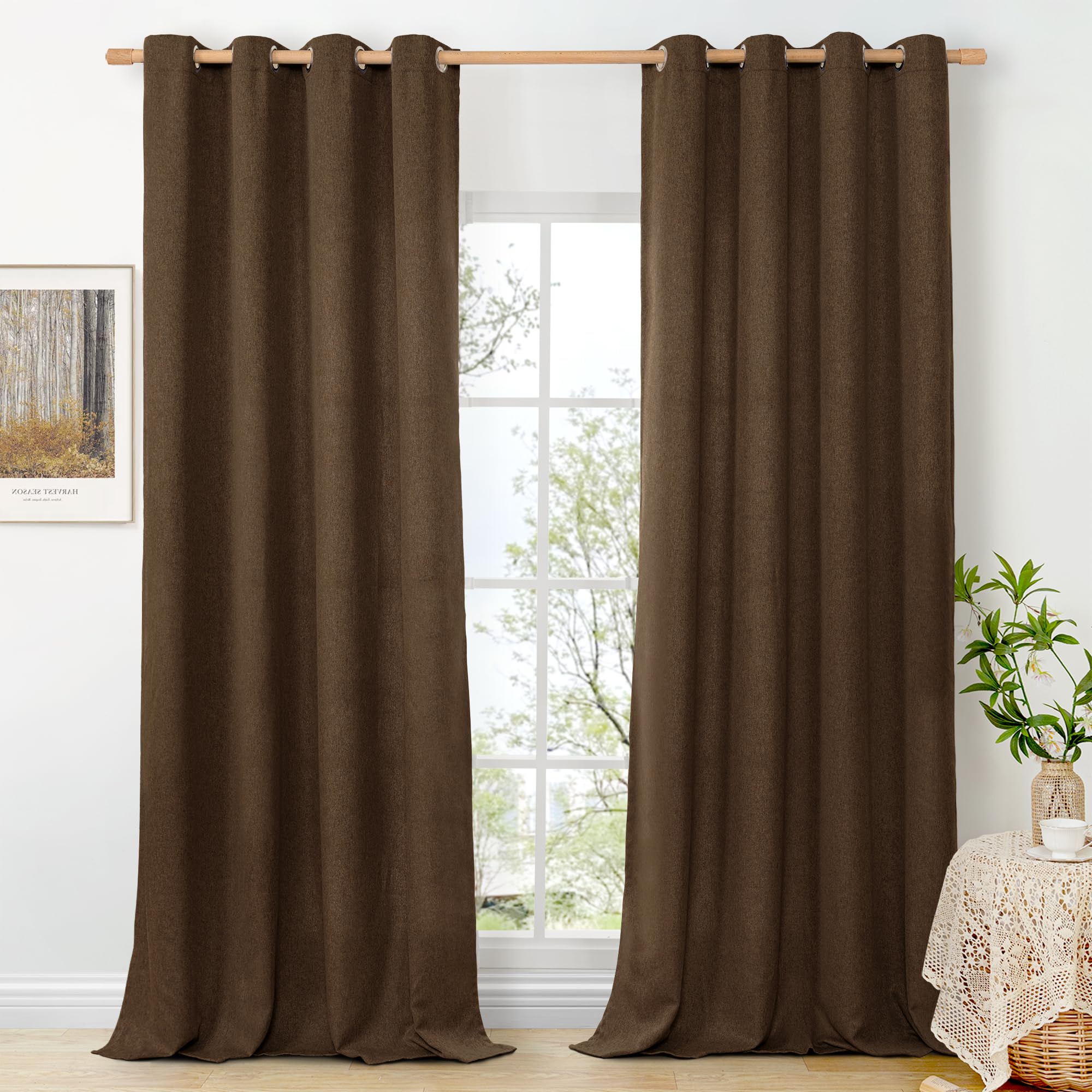 BGment Linen Curtains 95 Inch Long for Living Room 2 Panels, Thick Textured Privacy Floor Length Window Drapes Non See Through for Bedroom Farmhouse Light Filtering Grommet Top, Each 52 Inch Wide