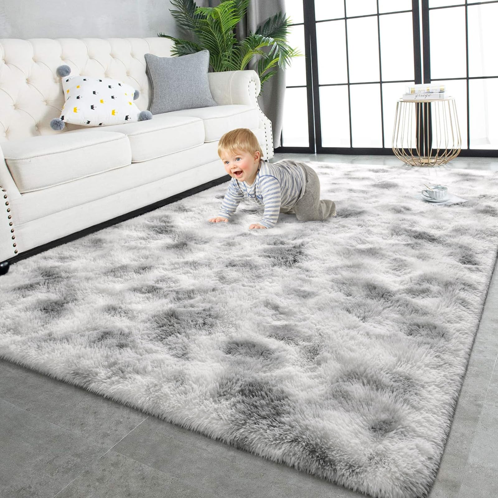 TWINNIS Super Soft Shaggy Rugs Fluffy Carpets, 6x9 Feet, Indoor Modern Plush Area Rugs for Living Room Bedroom Kids Room Nursery Home Decor, Upgrade Anti-Skid Rectangular Fuzzy Rug, Black Gray