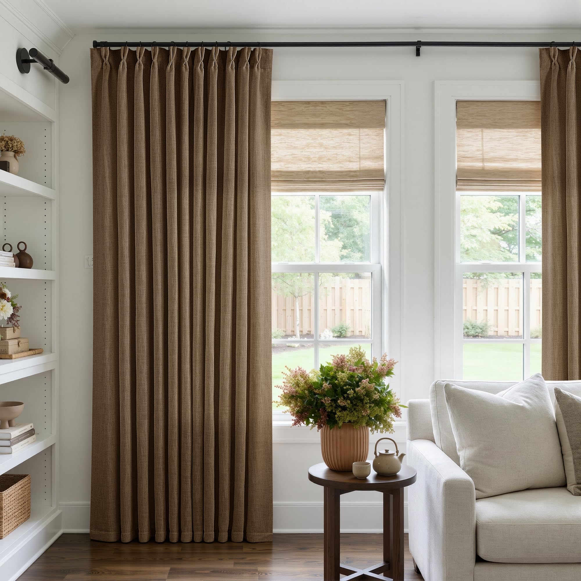 90 Inch Pinch Pleated Linen Curtains 2 Panel Set for Living Room Cream Natural Thick Linen Textured Drapes 90 Inches Long Pinch Pleat Drapes Birch Ivory Semi Sheer Curtain for Dining Bedroom Office