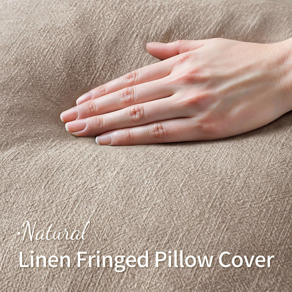 MIULEE Decorative Throw Pillow Covers Neutral Linen Fringe Throw Pillows Set of 2 Natural Linen Boho Farmhouse Cushion Covers with Tassels for Couch Sofa Bed Spring Home Decor 28x28 Inch
