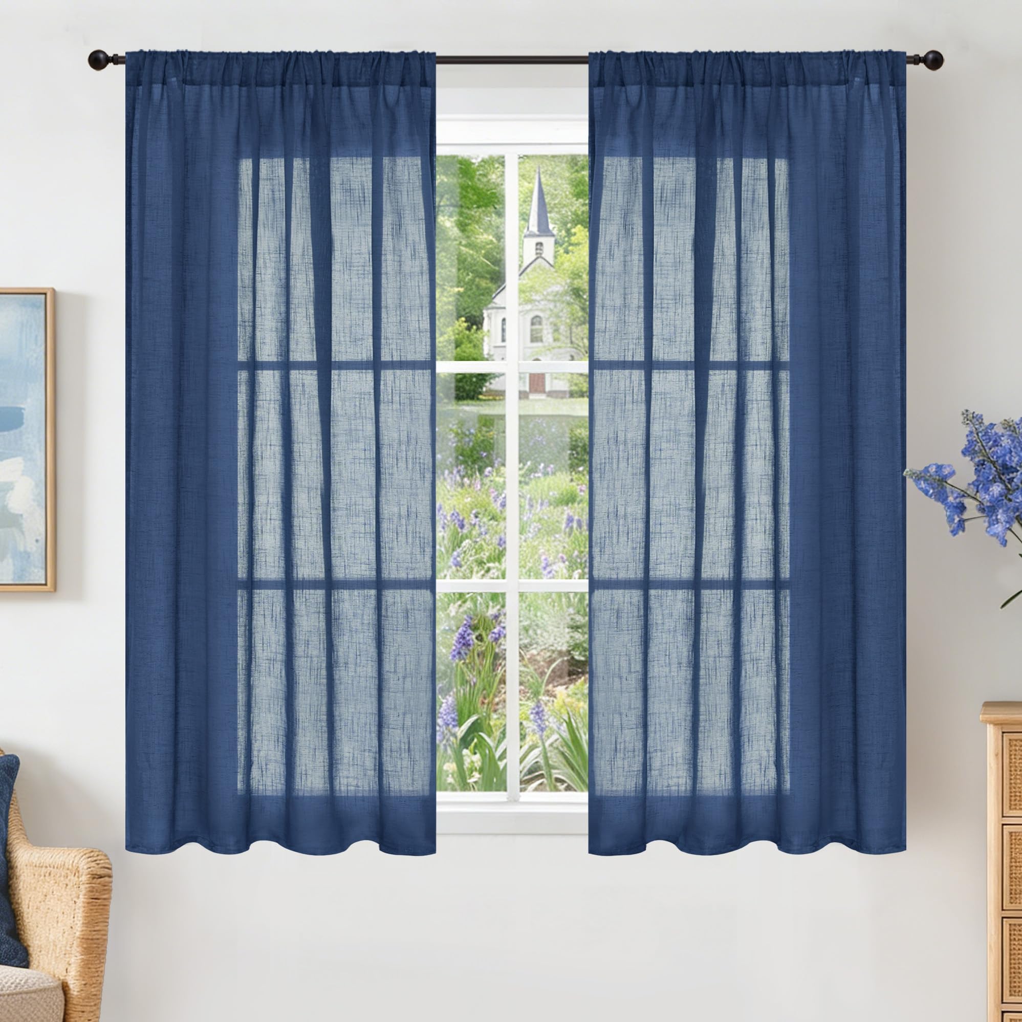 BGment 90 Inches Long Curtains Linen Semi Sheer, Light Filtering Window Treatments Drapes with Rod Pocket Lightweight for Living Room Bedroom, 2 Panels, 52 Inch Wide Each Panel