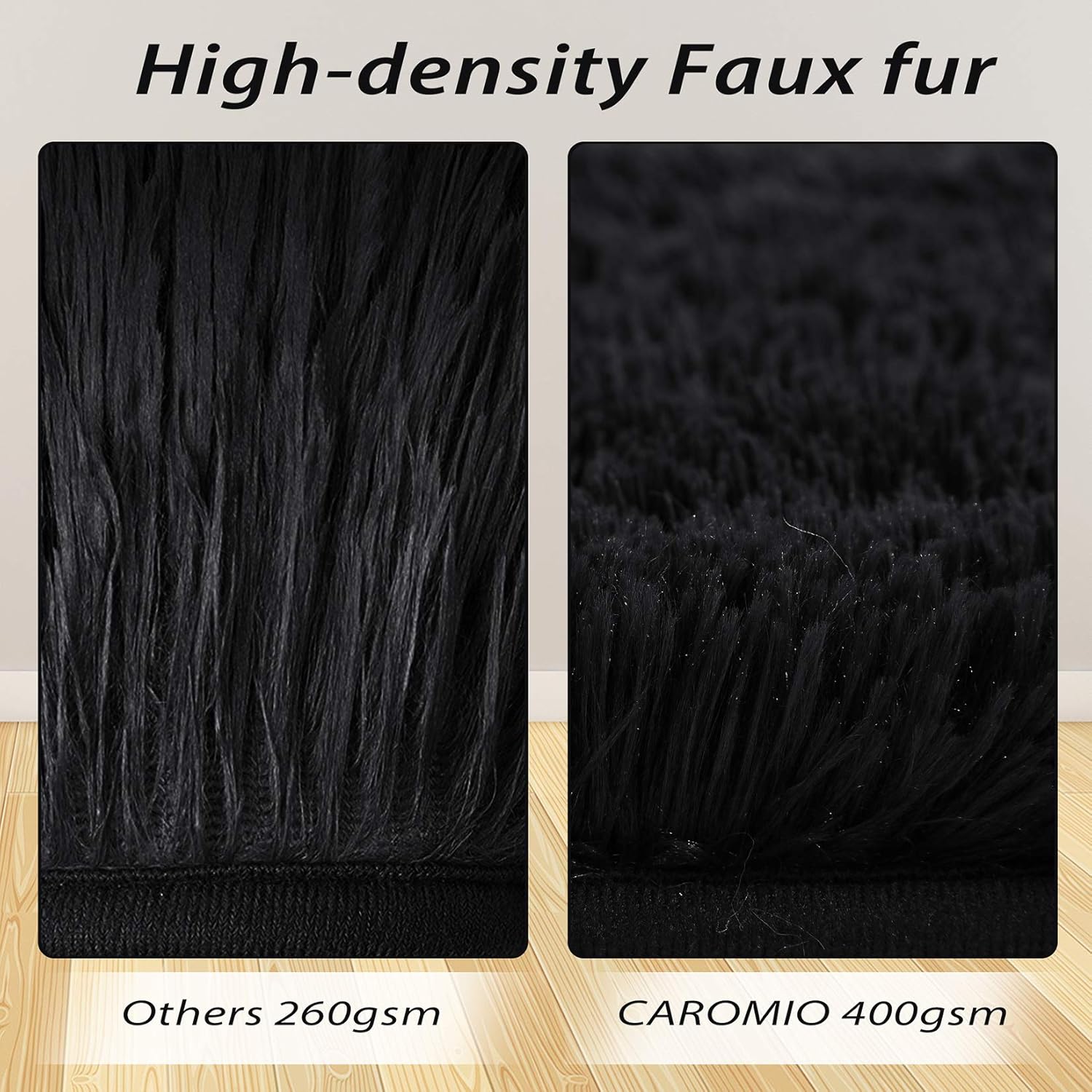 CAROMIO 10x13 Fluffy Area Rugs Extra Large Plush and Thick Faux Fur Shag Rug for Living Room Non-Slip Non-Shedding Accent Rug Carpet for Bedroom, Fuzzy Shaggy Rugs for Kids Nursery Dorm, Black