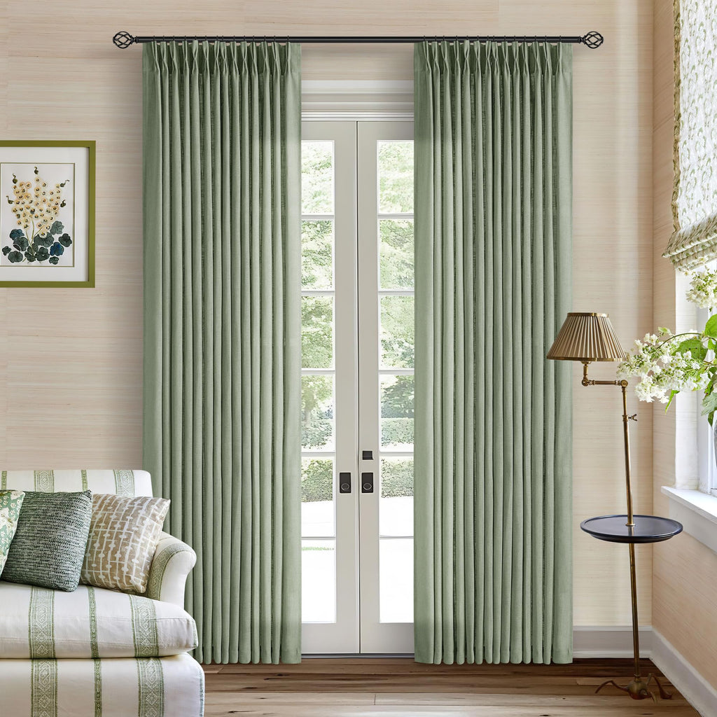 90 Inch Pinch Pleated Linen Curtains 2 Panel Set for Living Room Cream Natural Thick Linen Textured Drapes 90 Inches Long Pinch Pleat Drapes Birch Ivory Semi Sheer Curtain for Dining Bedroom Office