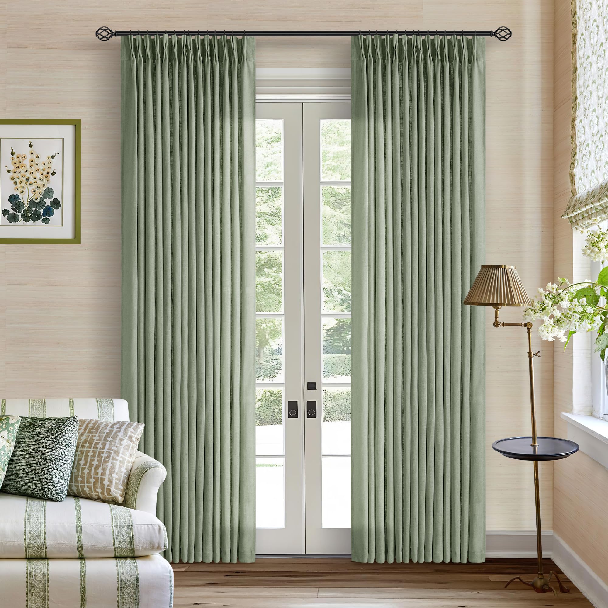 90 Inch Pinch Pleated Linen Curtains 2 Panel Set for Living Room Cream Natural Thick Linen Textured Drapes 90 Inches Long Pinch Pleat Drapes Birch Ivory Semi Sheer Curtain for Dining Bedroom Office
