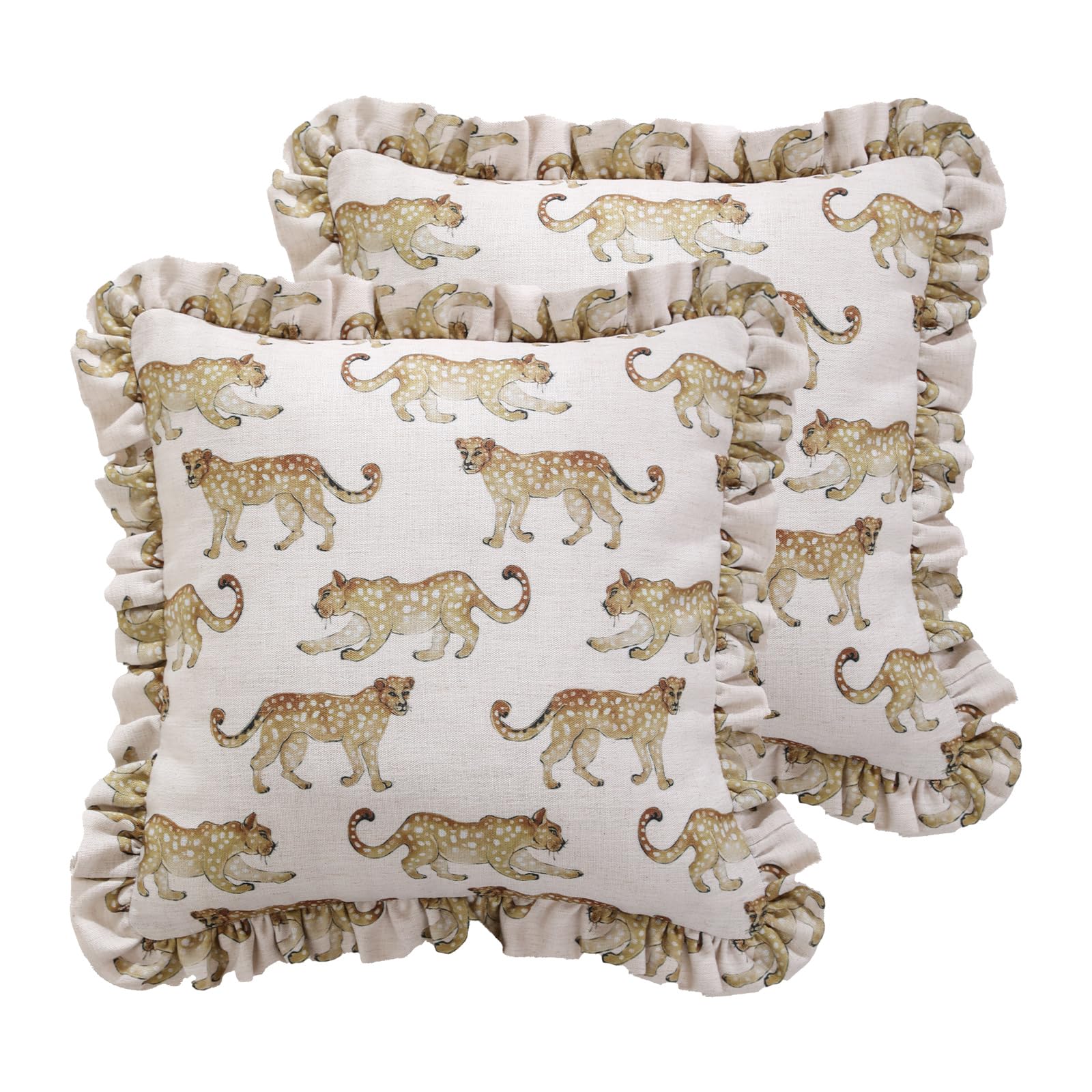 patdrea Designer Throw Pillow Covers for Couch 18"x18",Vintage Linen Pillows Cover with Cheetah Pattern and Luxury Pendant,Farmhouse Decorative Pillowcases for Bed Living Room Outdoor Set of 2