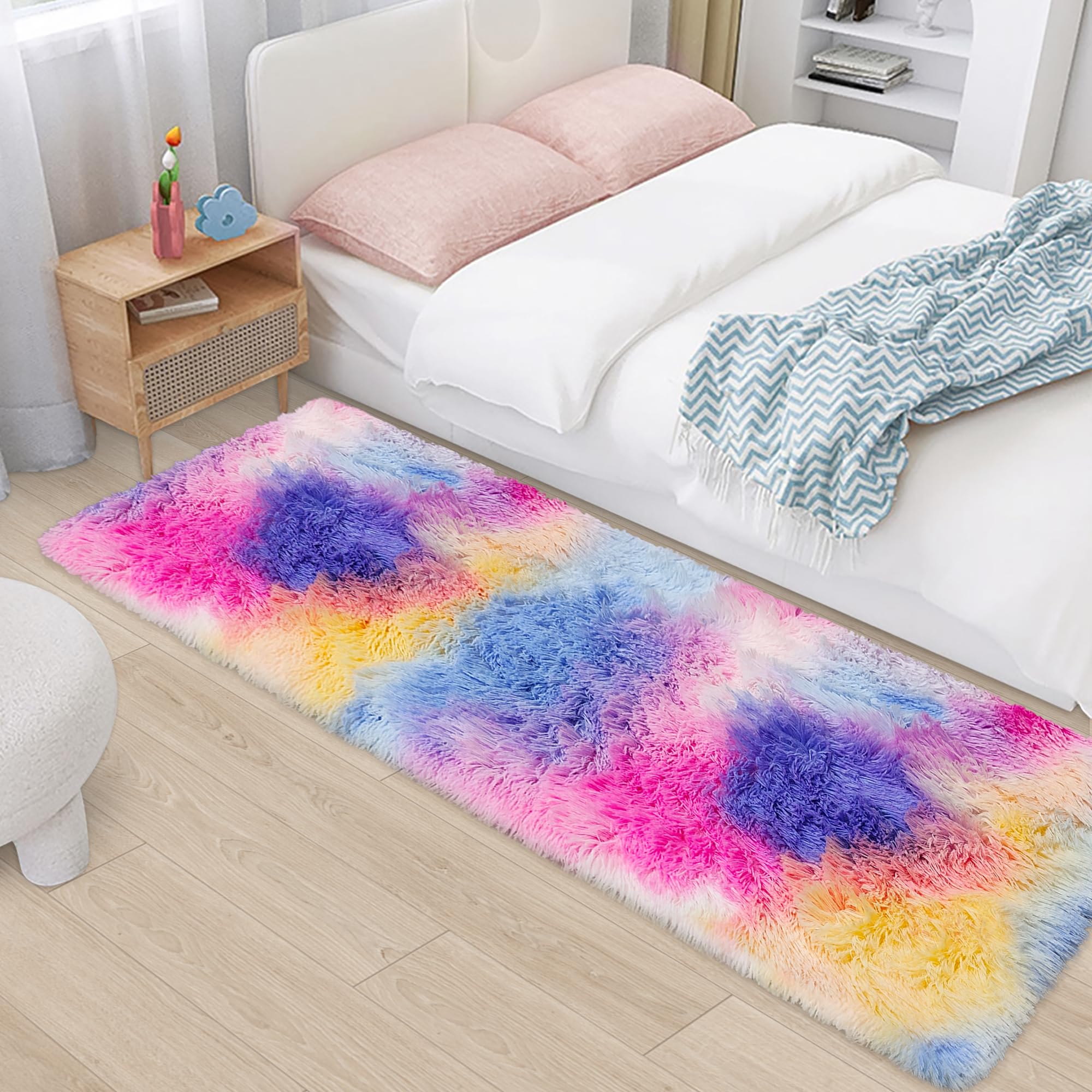 5x8 Ft Light Grey Large Area Rugs for Bedroom,Fluffy Furry Rug Floor Carpets Shaggy Playing Mat for Kids Baby Girls Room Nursery Home Decor Tie Dyed Gray Thick Rugs Fuzzy Home Decor