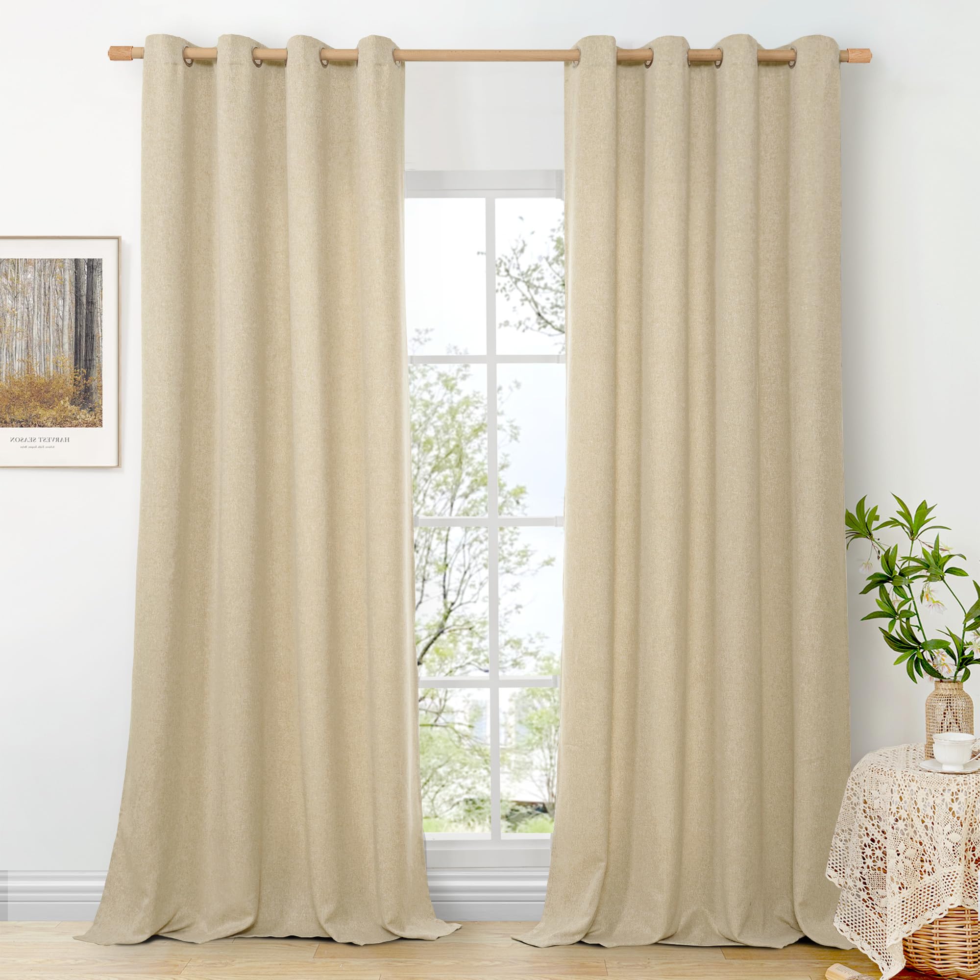 BGment Linen Curtains 95 Inch Long for Living Room 2 Panels, Thick Textured Privacy Floor Length Window Drapes Non See Through for Bedroom Farmhouse Light Filtering Grommet Top, Each 52 Inch Wide