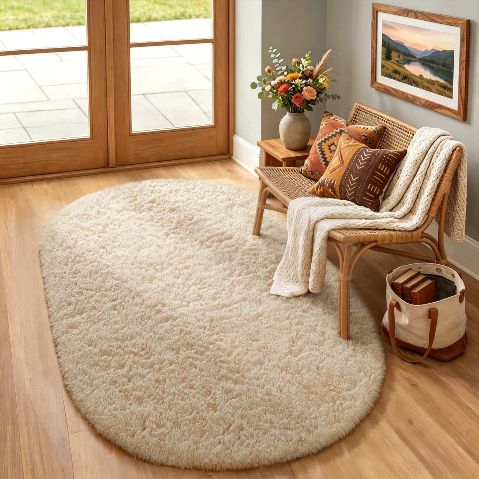 Ophanie Beige Rugs for Living Room Bedroom, 5x8 Fluffy Fuzzy Furry Carpet, Plush Soft Shaggy Bedside Indoor Floor Area Rug for Kids Girls Boys Baby Teen Dorm Nursery Home Decor Aesthetic