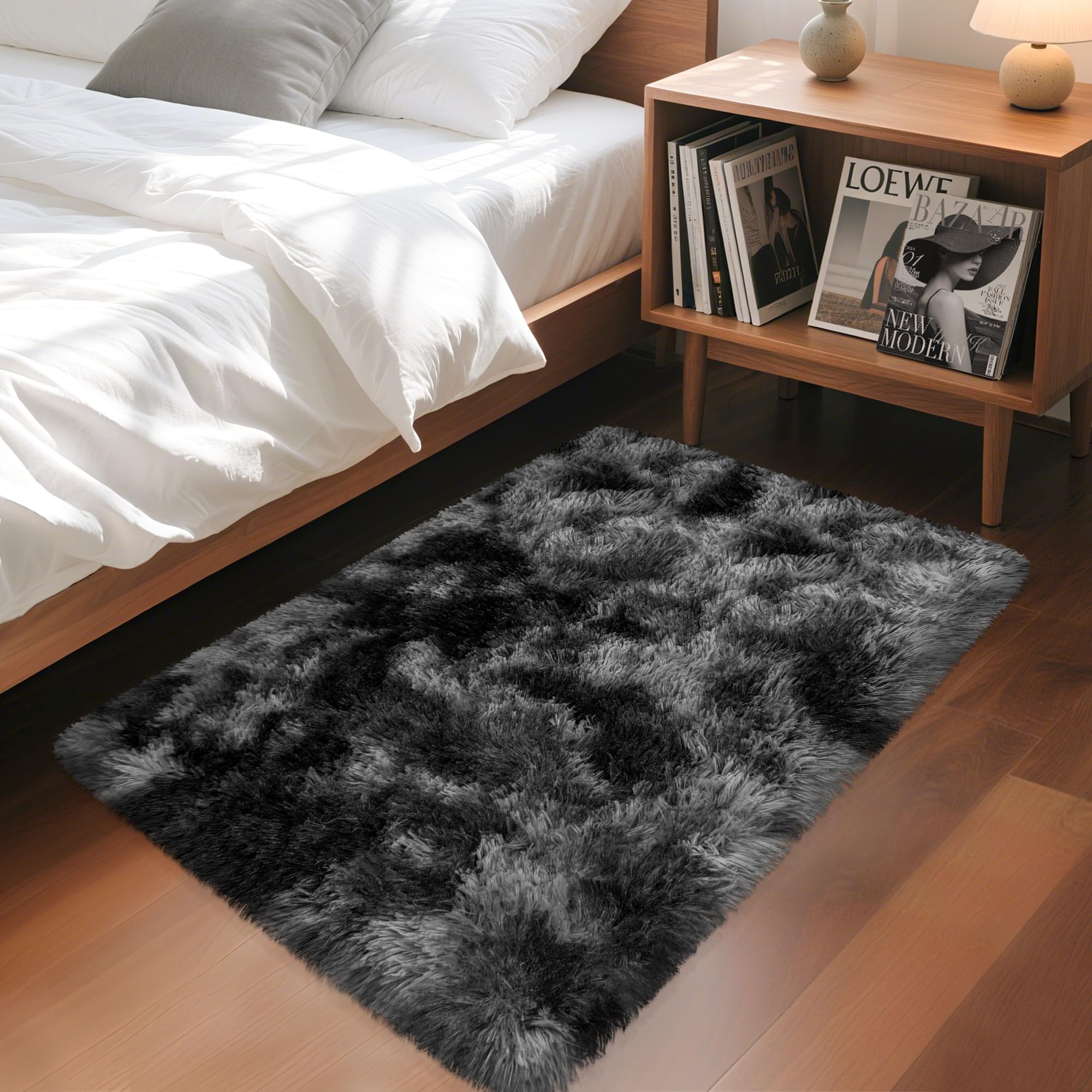 5x8 Ft Light Grey Large Area Rugs for Bedroom,Fluffy Furry Rug Floor Carpets Shaggy Playing Mat for Kids Baby Girls Room Nursery Home Decor Tie Dyed Gray Thick Rugs Fuzzy Home Decor