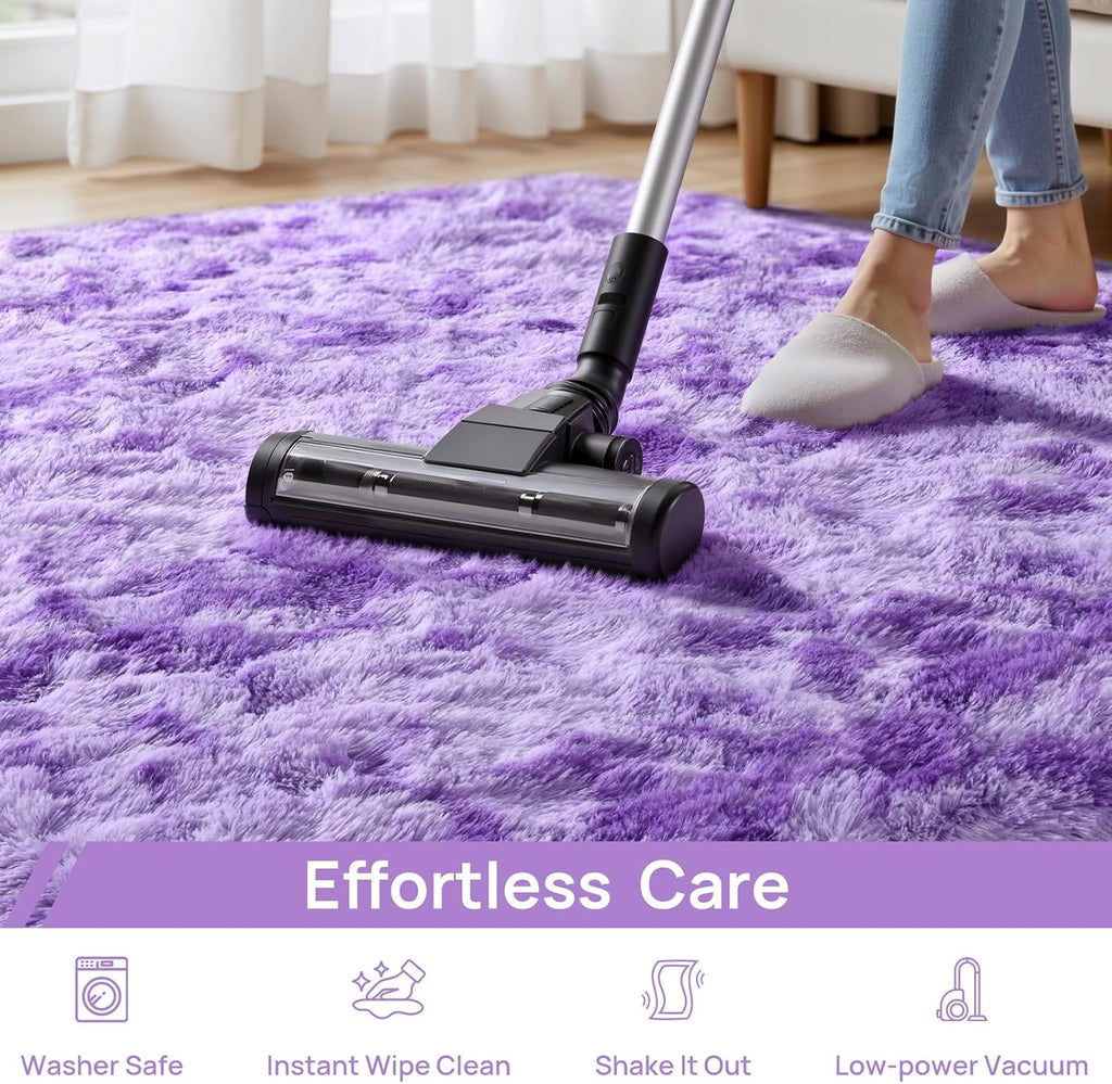 Deerhoo Large Shag Area Rugs 5 x 8, Tie-Dyed Plush Fuzzy Rugs for Living Room, Ultra Soft Fluffy Furry Rug for Bedroom, Indoor Carpet Nursery Rugs for Kids Room Home Decor, Purple