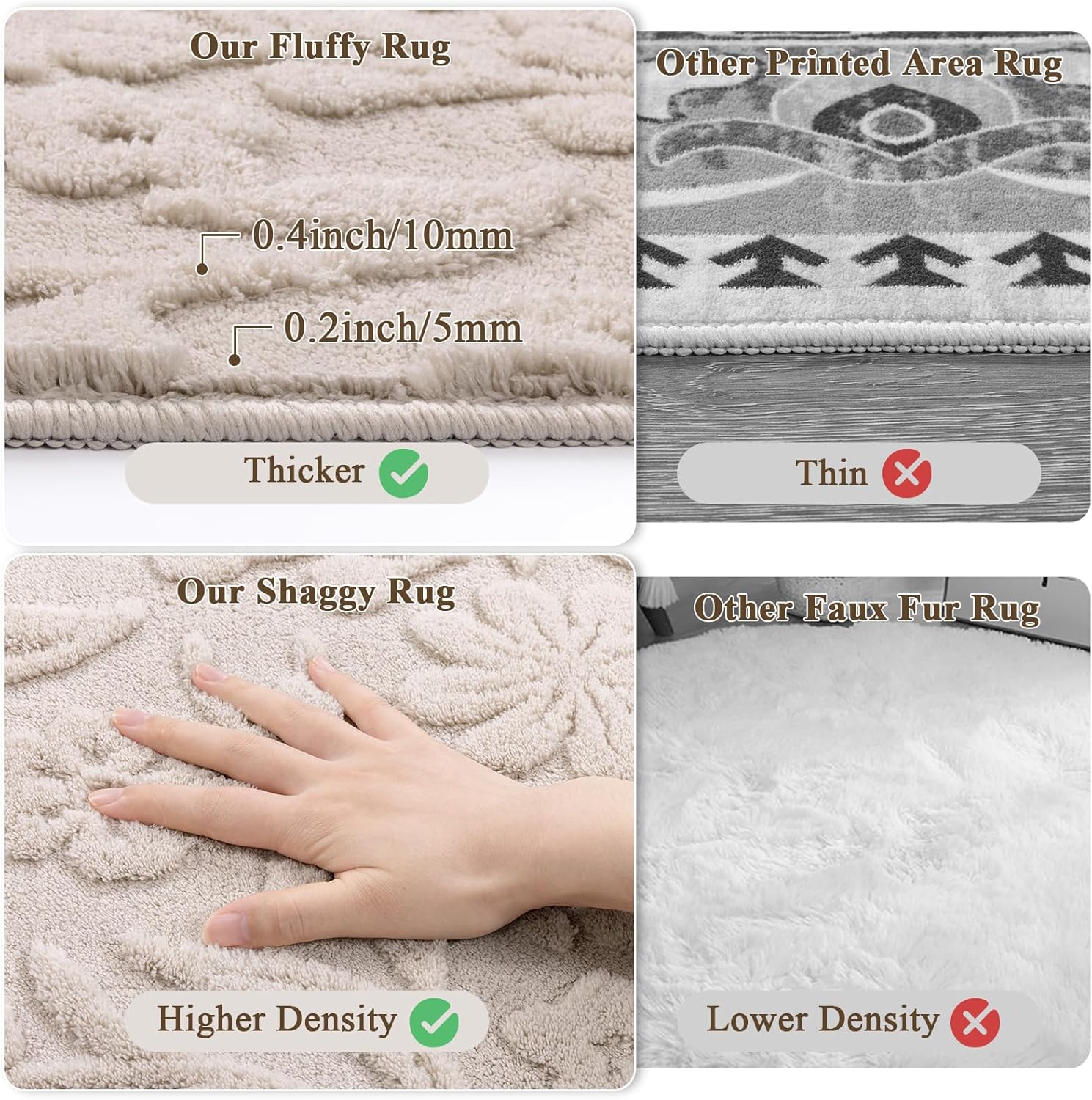 Vaukki Round Rug for Living Room, Soft Fluffy Washable Modern Floral Indoor Floor Mat, Non Slip Shaggy Boho Accent Throw Carpet for Bedroom, Living Room, Nursery and Dining Room, Beige, Round-6Ft