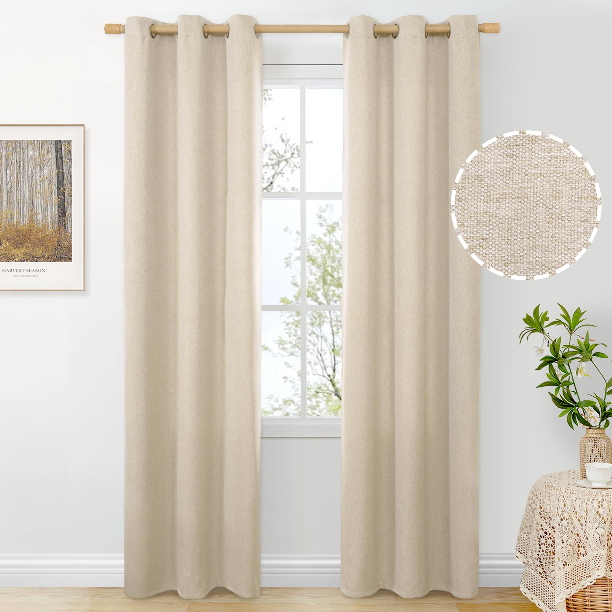 BGment Linen Curtains 95 Inch Long for Living Room 2 Panels, Thick Textured Privacy Floor Length Window Drapes Non See Through for Bedroom Farmhouse Light Filtering Grommet Top, Each 52 Inch Wide