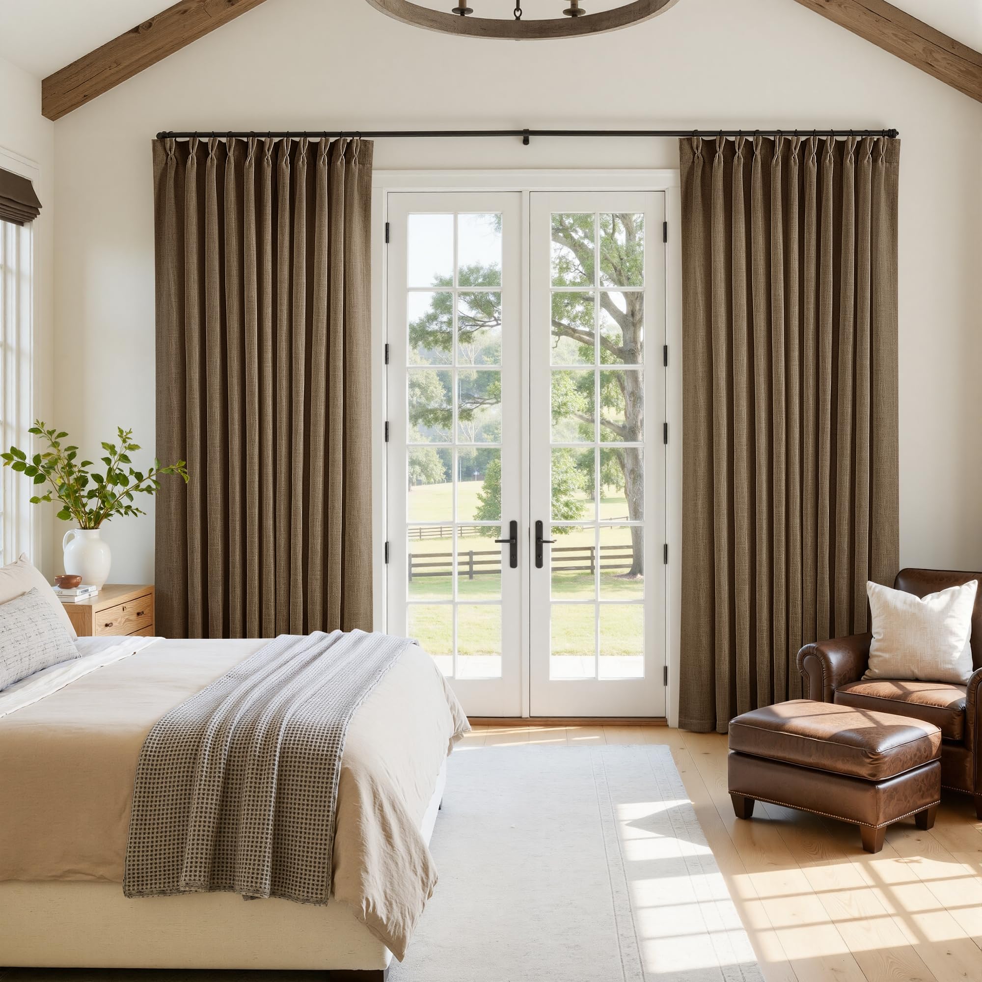 90 Inch Pinch Pleated Linen Curtains 2 Panel Set for Living Room Cream Natural Thick Linen Textured Drapes 90 Inches Long Pinch Pleat Drapes Birch Ivory Semi Sheer Curtain for Dining Bedroom Office