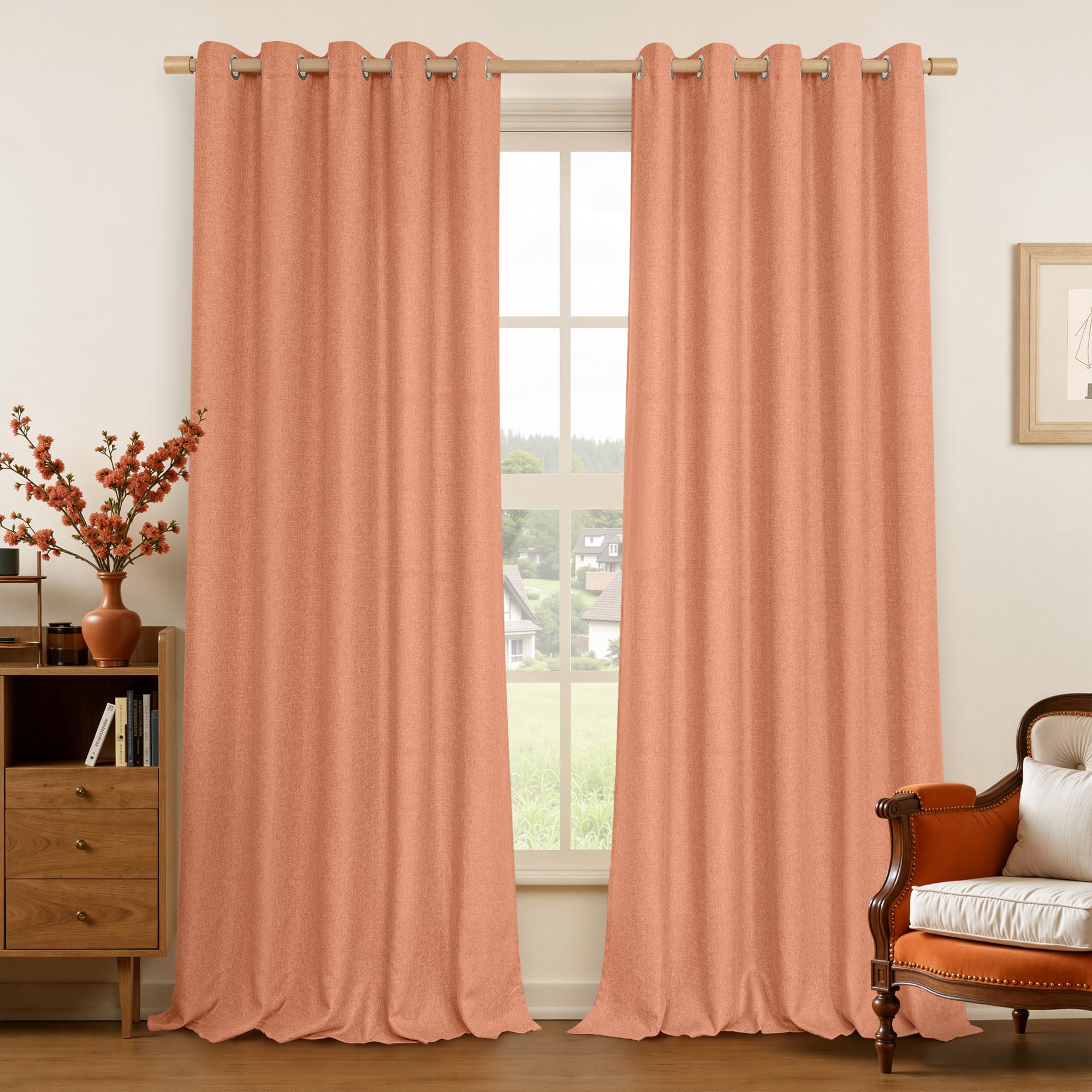 LAMIT Natural Beige Linen Curtains for Bedroom, 84 inches Grommet Thermal Insulated Thick Burlap Farmhouse Neutral Curtains Noise Reducing Light Filtering Drapes for Living Room, 2 Panels, W60 x L84