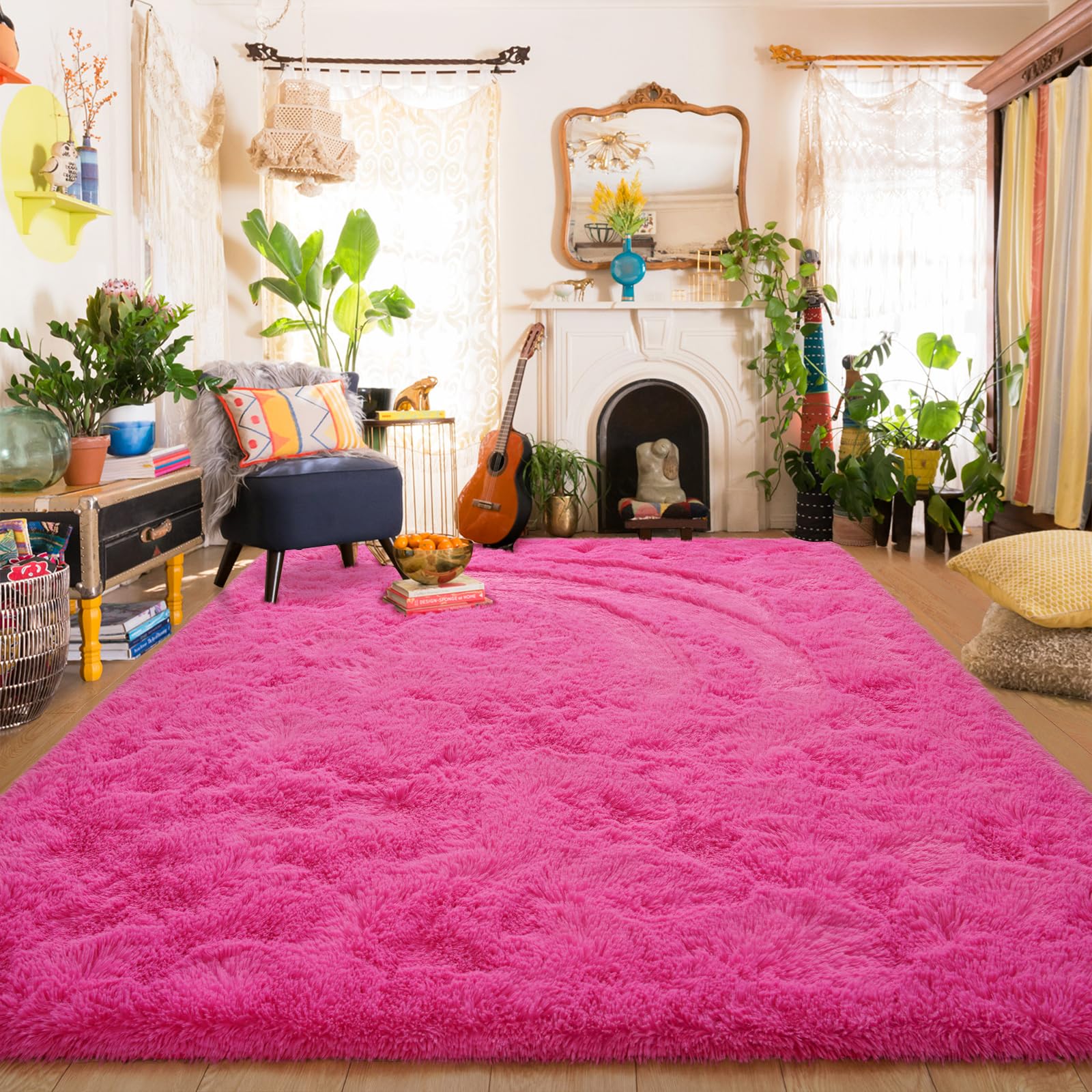Amearea Yellow 6×9ft Soft Shag Rug, Non-slip Fluffy Carpet for Bedroom, Living Room & Nursery