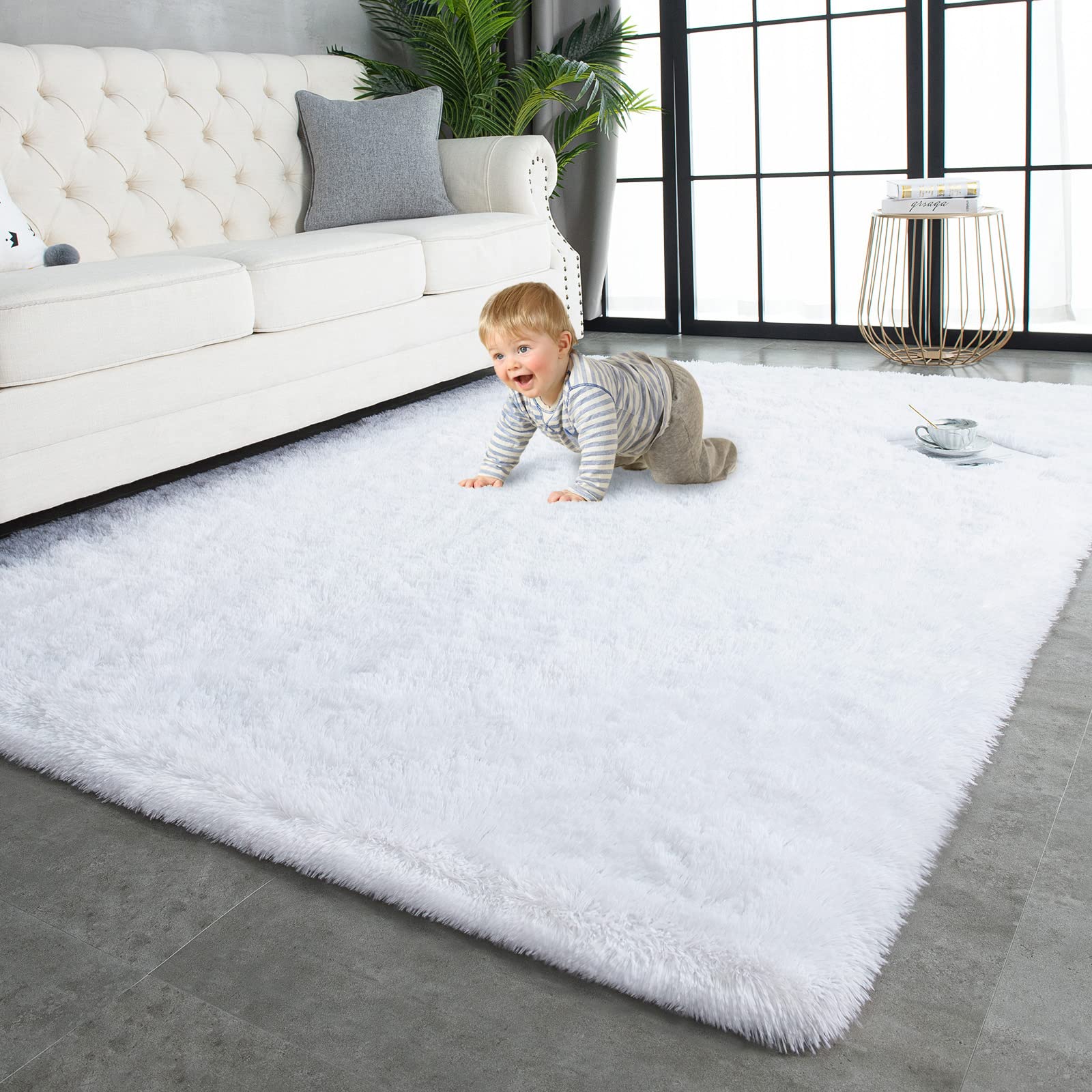 TWINNIS Super Soft Shaggy Rugs Fluffy Carpets, 6x9 Feet, Indoor Modern Plush Area Rugs for Living Room Bedroom Kids Room Nursery Home Decor, Upgrade Anti-Skid Rectangular Fuzzy Rug, Black Gray
