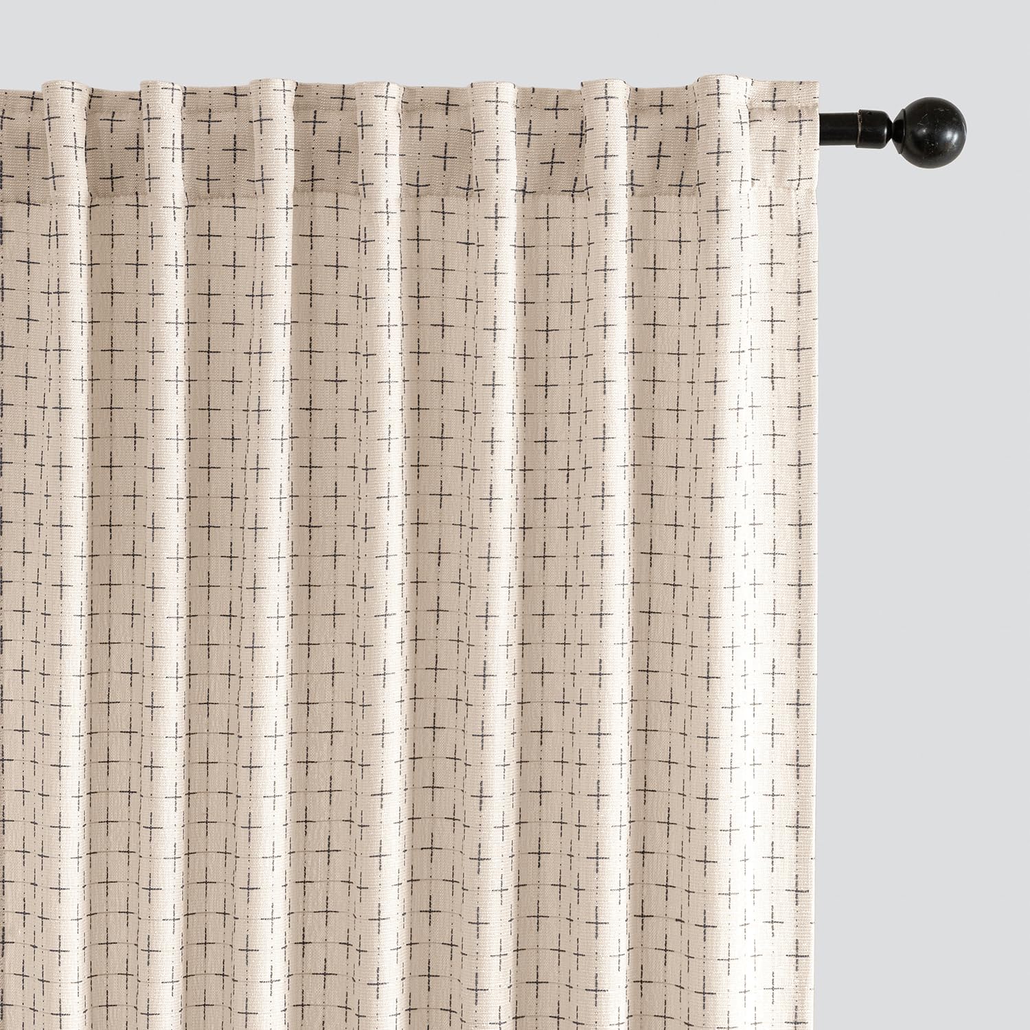 MIULEE Decorative Back Tab Linen Curtains with Geometric Pattern for Living Room Bedroom Farmhouse Rustic Thick Woven Textured Patterned Floor to Ceiling Drapes 102 Inch Long 2 Panels, Dark Grey