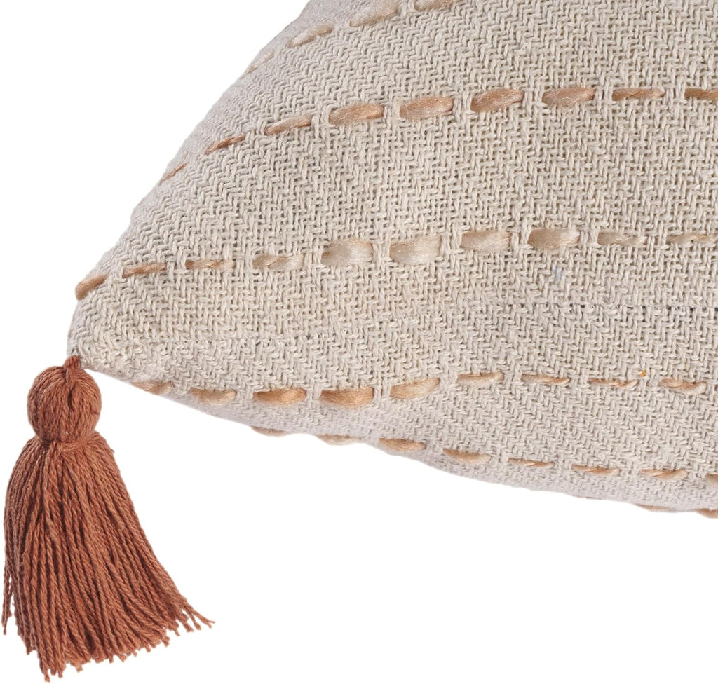20" White Cotton Pillow with Tassels Edges