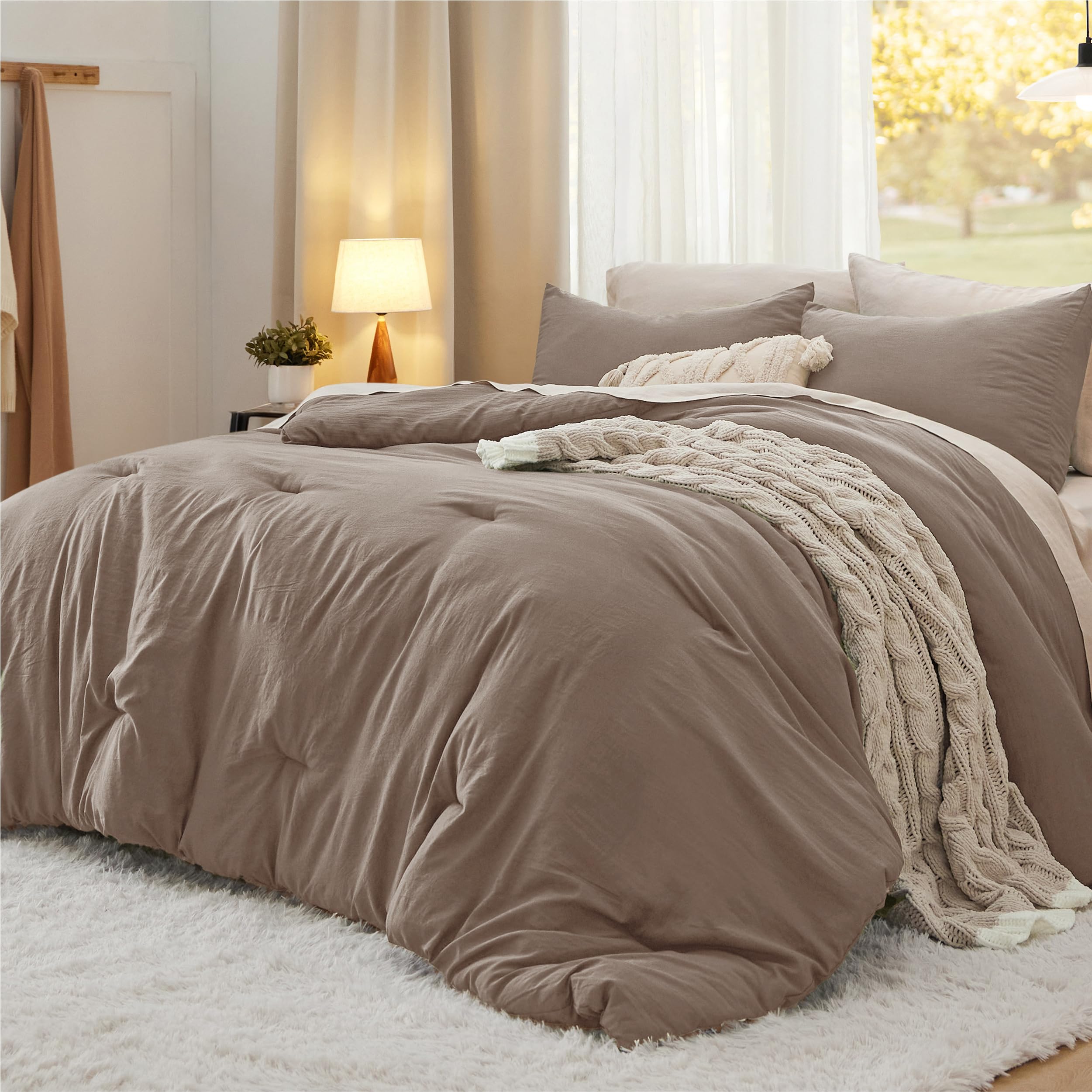 Bedsure King Comforter Set, Beige Soft Prewashed Bedding for All Seasons, 3 Pieces GentleSoft™ Bed Set, 1 Lightweight Comforter (104"x90") and 2 Pillowcases (20"x36")