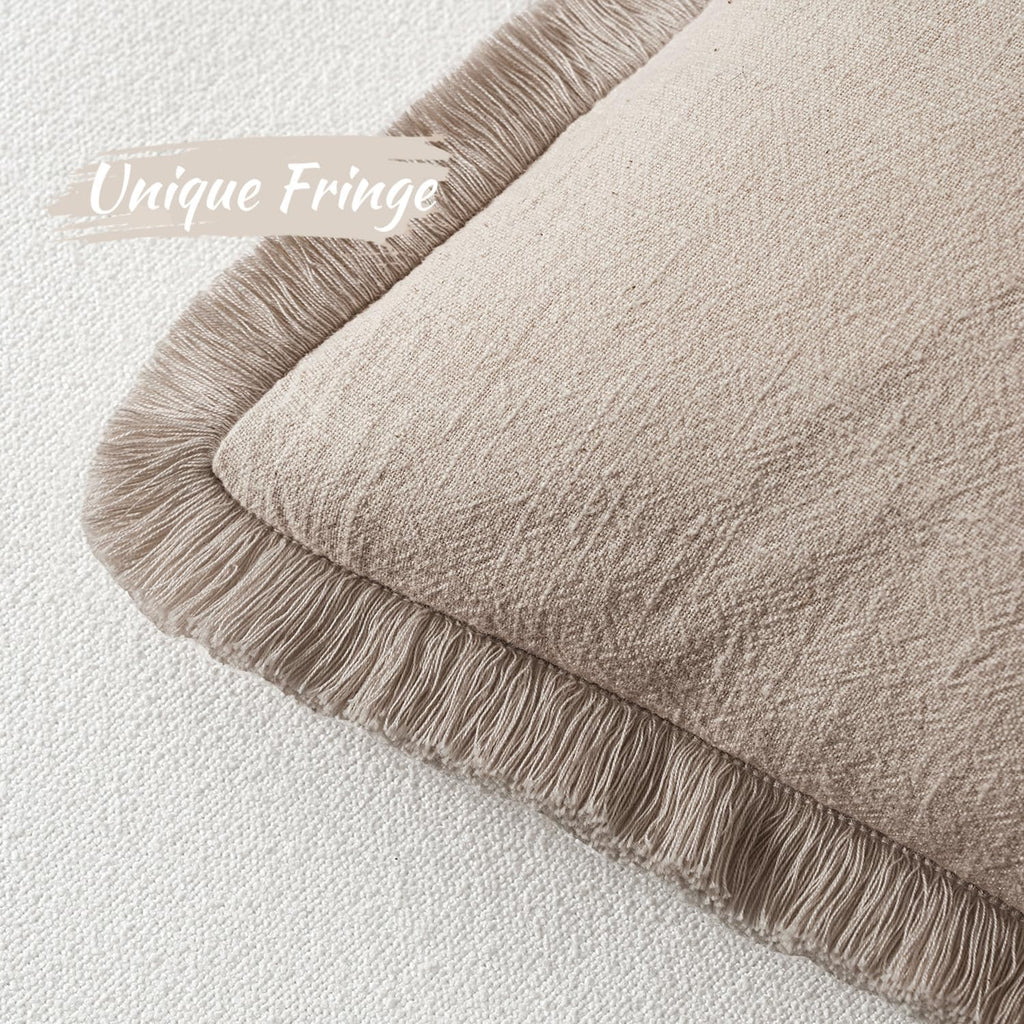 MIULEE Decorative Throw Pillow Covers Neutral Linen Fringe Throw Pillows Set of 2 Natural Linen Boho Farmhouse Cushion Covers with Tassels for Couch Sofa Bed Spring Home Decor 28x28 Inch