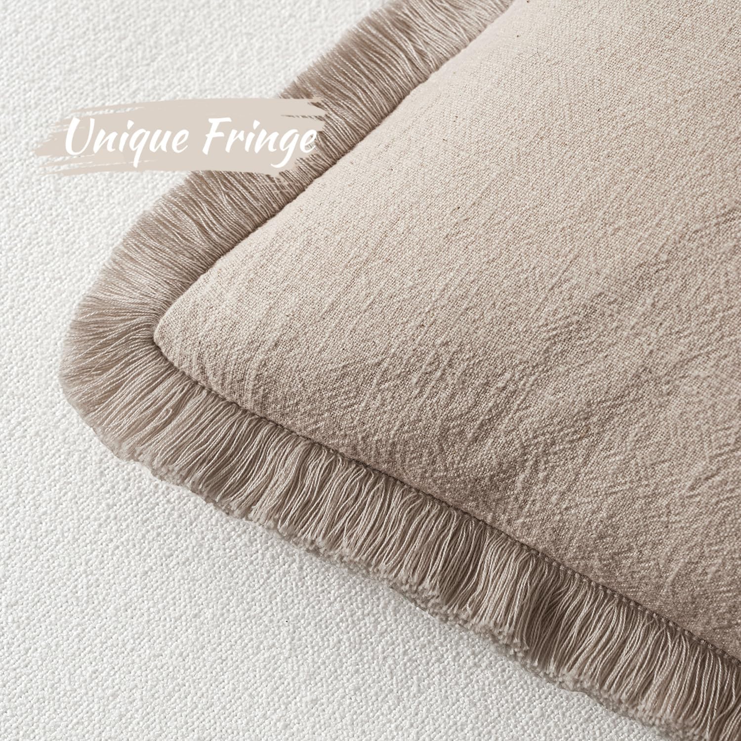 MIULEE Decorative Throw Pillow Covers Neutral Linen Fringe Throw Pillows Set of 2 Natural Linen Boho Farmhouse Cushion Covers with Tassels for Couch Sofa Bed Spring Home Decor 28x28 Inch