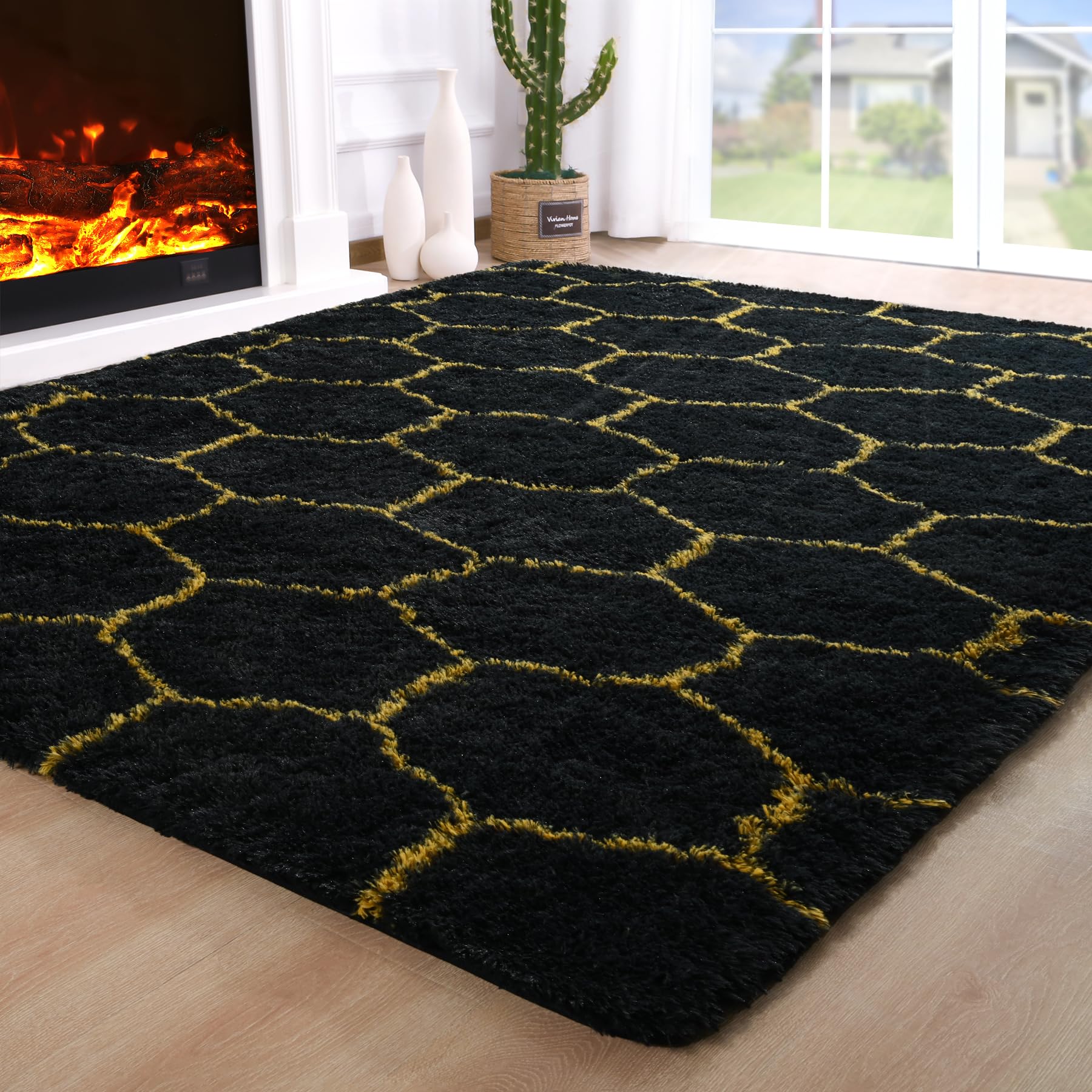8x10 Extra Large Green Area Rug for Living Room Bedroom Dining Room, Fluffy Shag Soft Plush Furry Carpet Solid Color, Non-Slip Indoor Floor Mat for Kids Home Decor
